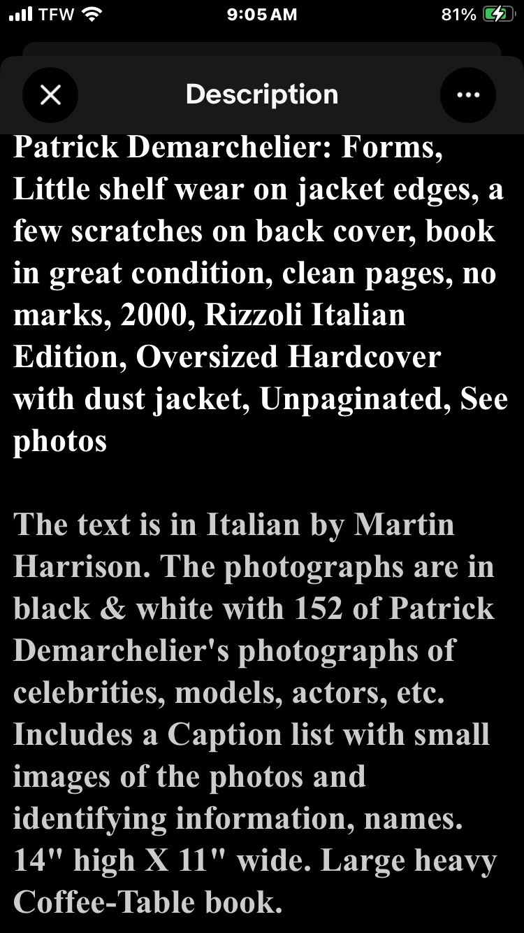Patrick Demarchelier FORMS hardcover Rizzoli with dust jacket Extra large Book