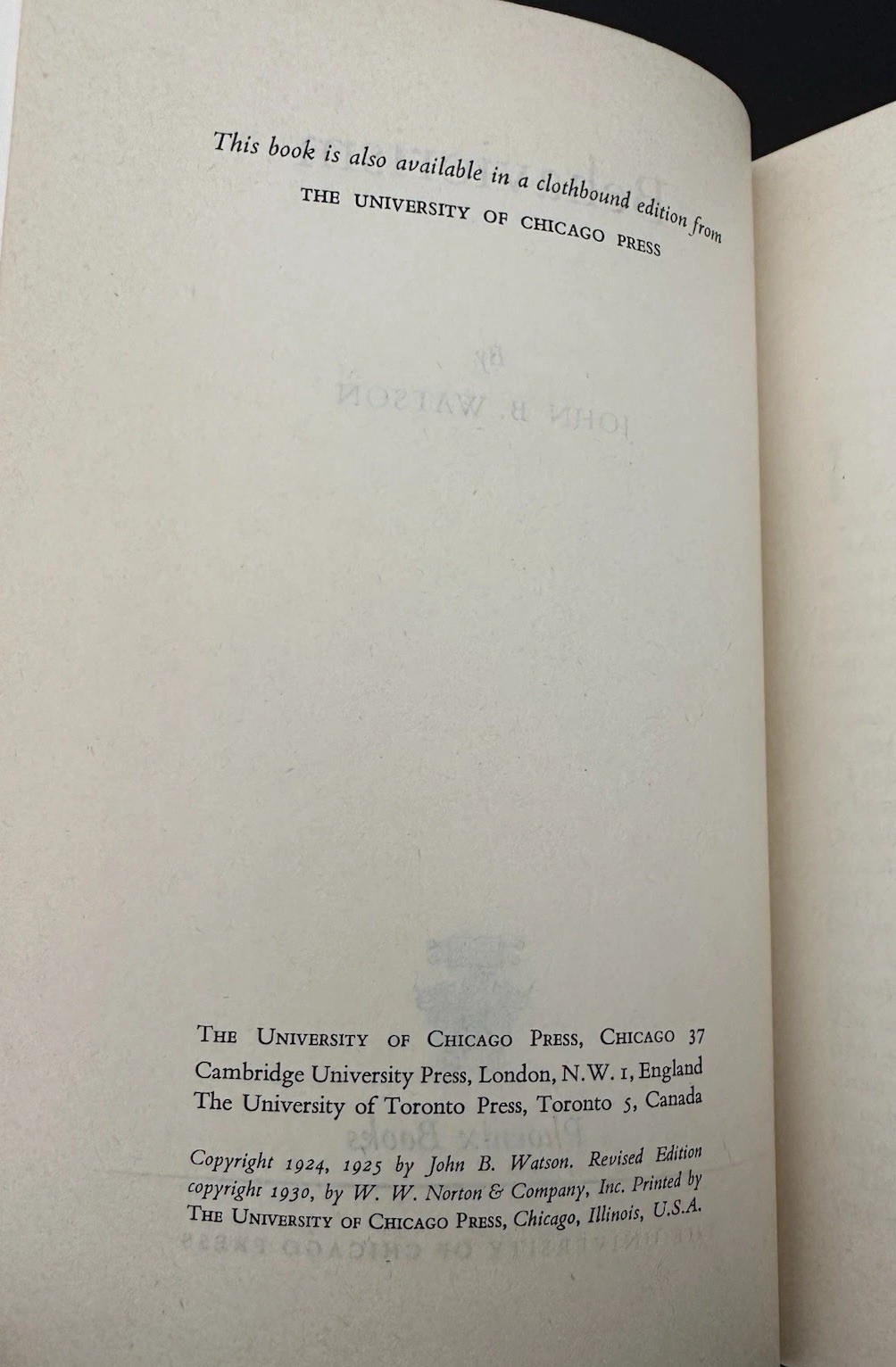 Behaviorism John B Watson Phoenix Books c1960s VG Psychology Classic