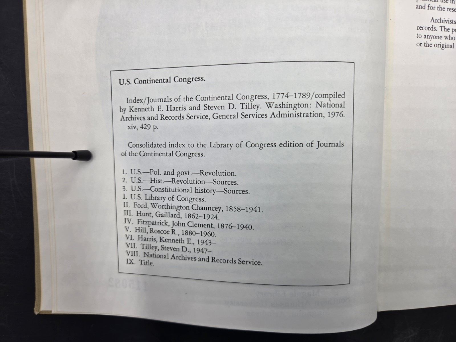 Journals of the Continental Congress 1774-1789 INDEX Hardcover 1976 Ex-Library