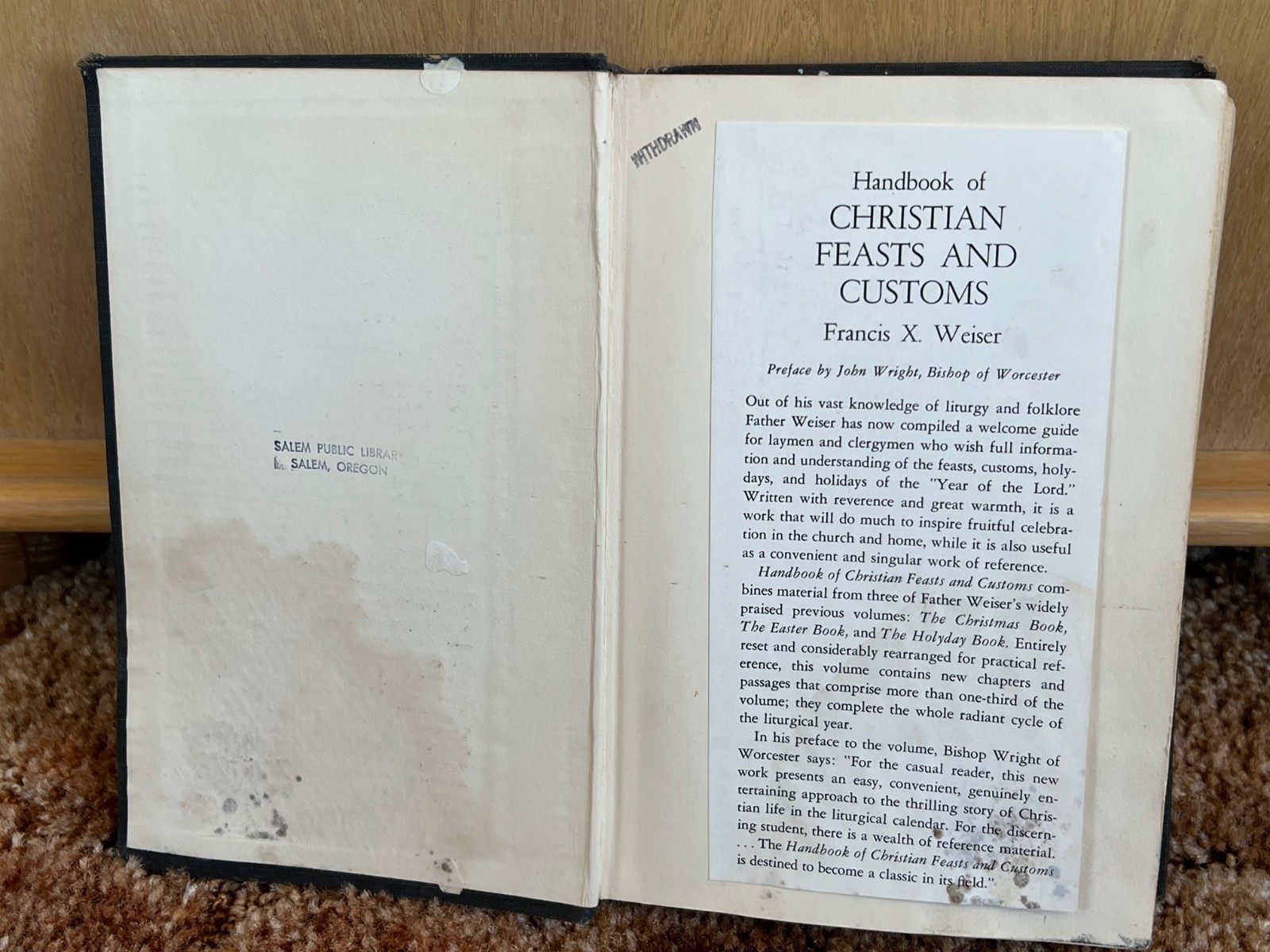 Handbook Of Christian Feasts And Customs Francis Weiser 1952 First Edition HC