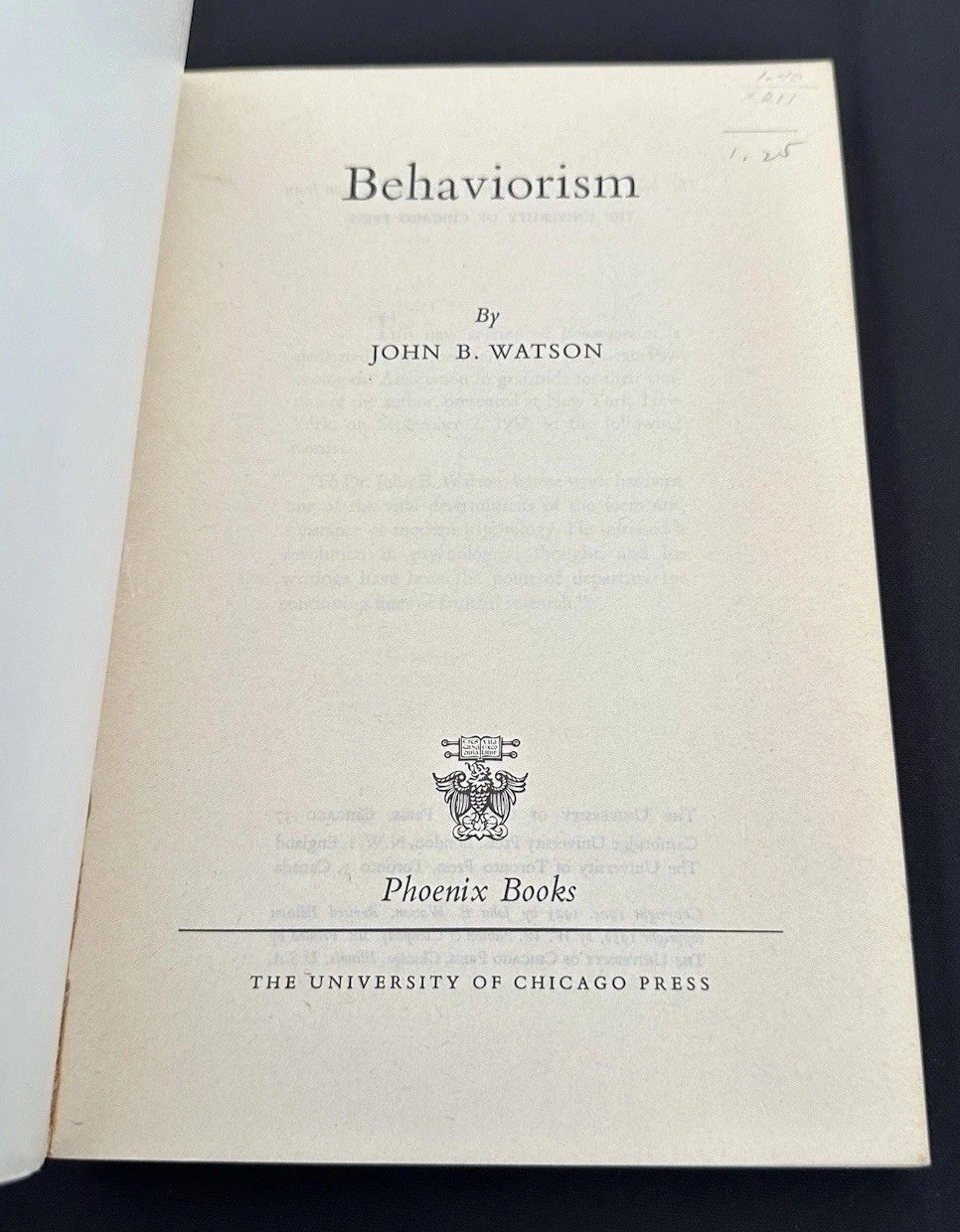 Behaviorism John B Watson Phoenix Books c1960s VG Psychology Classic