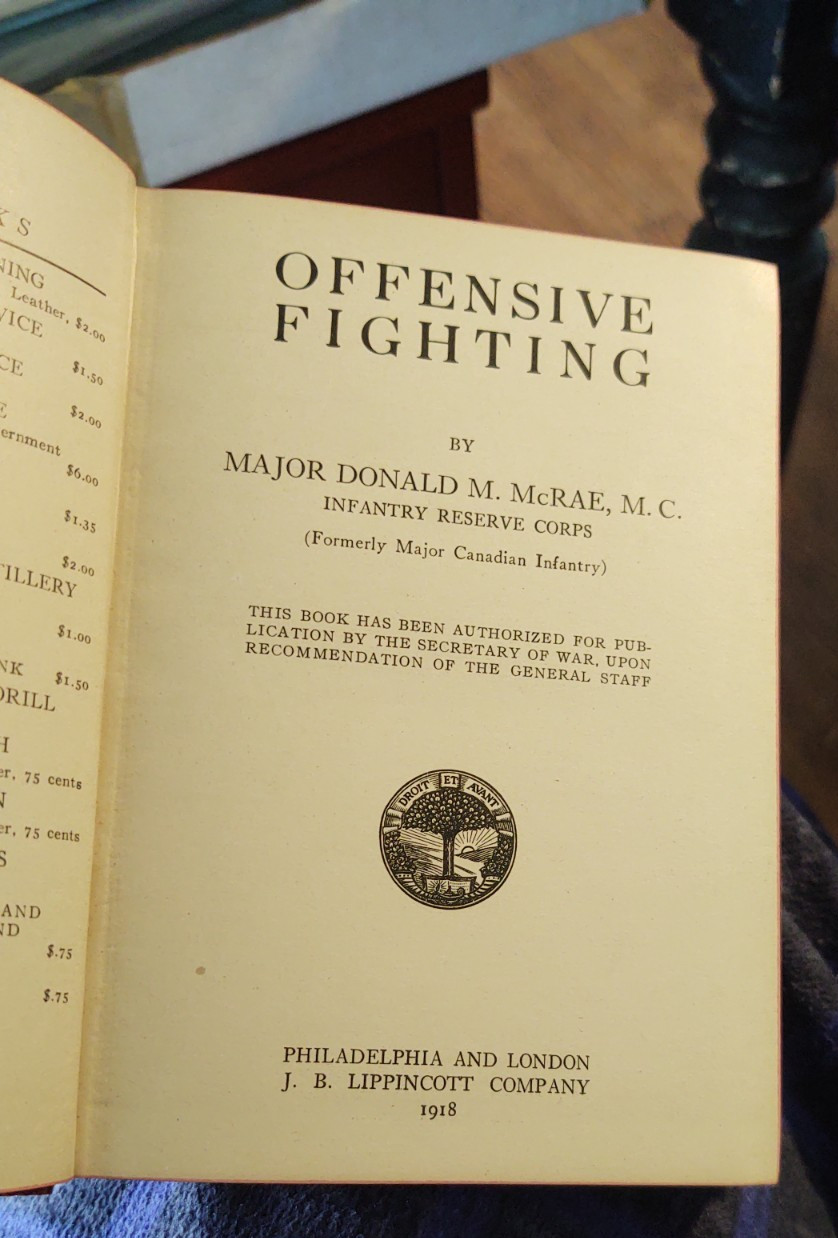 Antique 1918 WW1 Book Offensive Fighting By Major Donald M. McRae Fold Out Chart