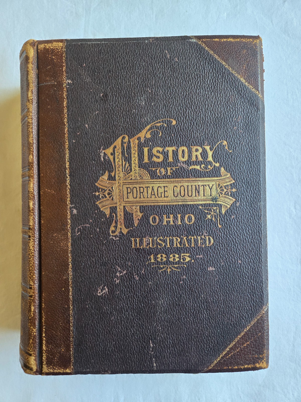 1885 History Of Portage County Ohio Illustrated Antique Leather Genealogy Book