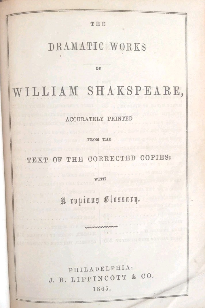 1865 Shakesprare’s Dramatic Works, Full Leather, Raised Bands, All Edge Gilt, HB