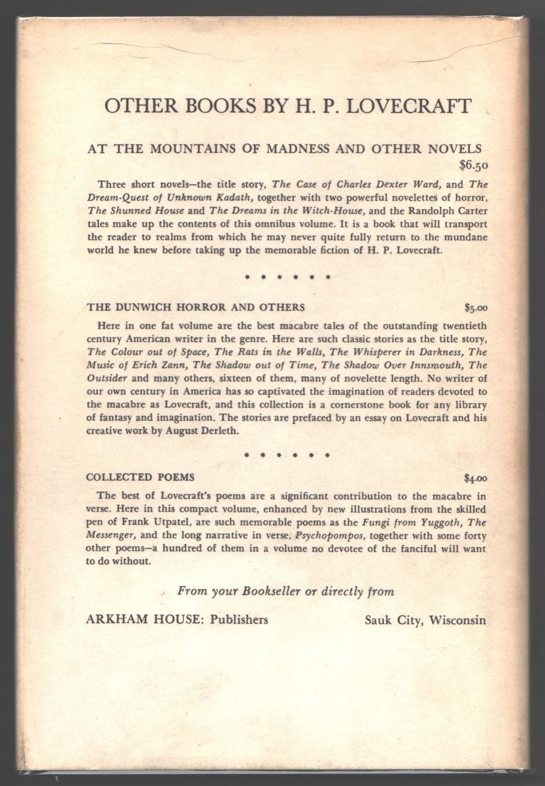 H P Lovecraft / Dagon and Other Macabre Tales 1965 2nd Printing