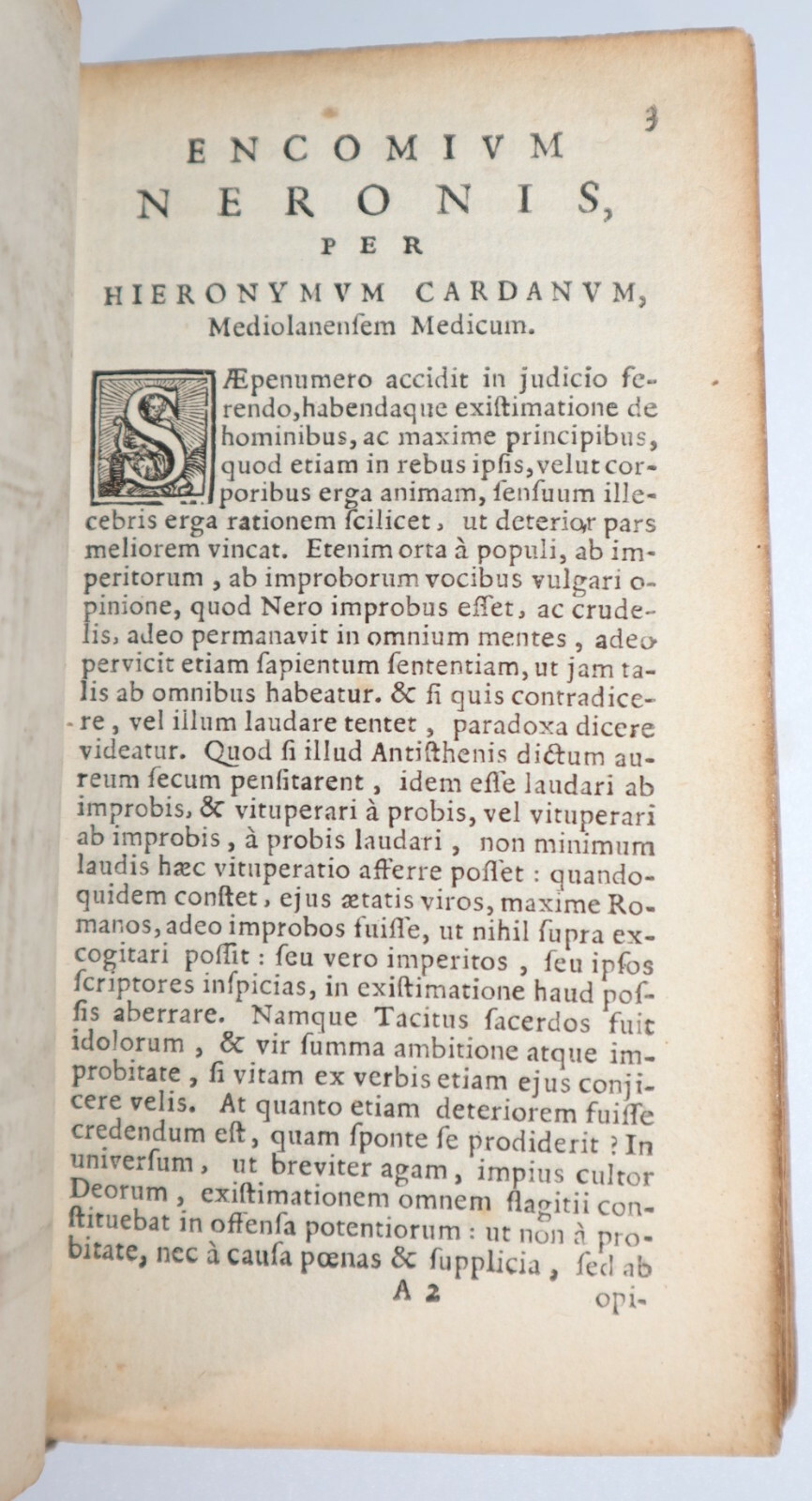 1640 Hieronymus Cardani (Cardanus) NERONIS Encomium Latin Text Vellum Binding