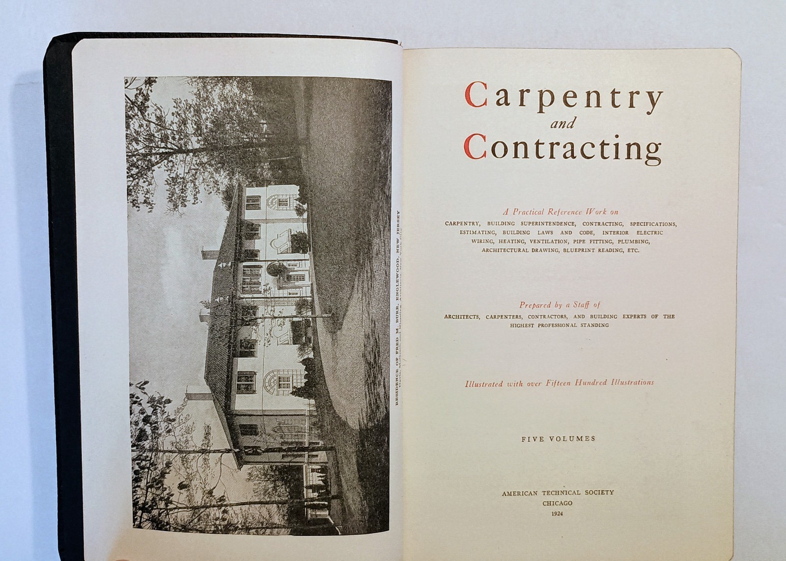 1924 CARPENTRY AND CONTRACTING, 1500+ Illust, Leather, Complete 5-Volume Set, NF