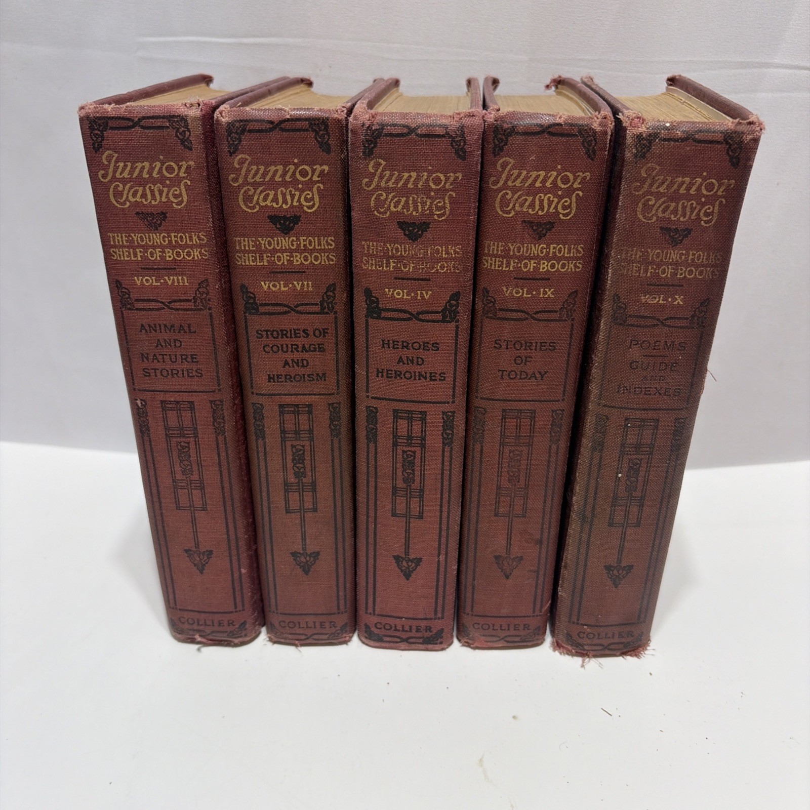 Antique Junior Classics Books Lot Collier Young Folks Shelf Vol 4 7 8 9 10