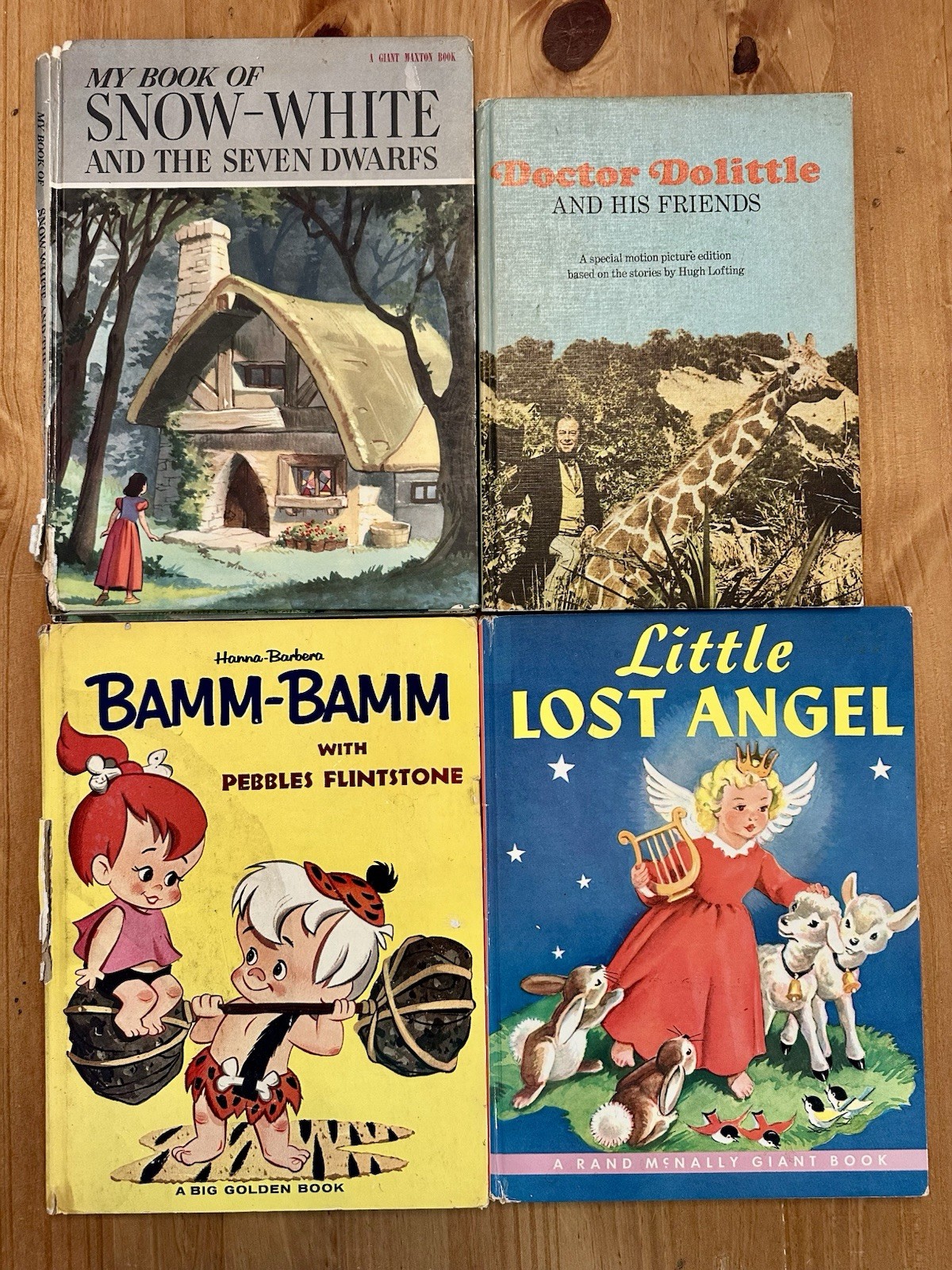 Lot of 4 Vtg Big Giant Books LITTLE LOST ANGEL Bamm-Bamm SNOW WHITE Dr Doolittle