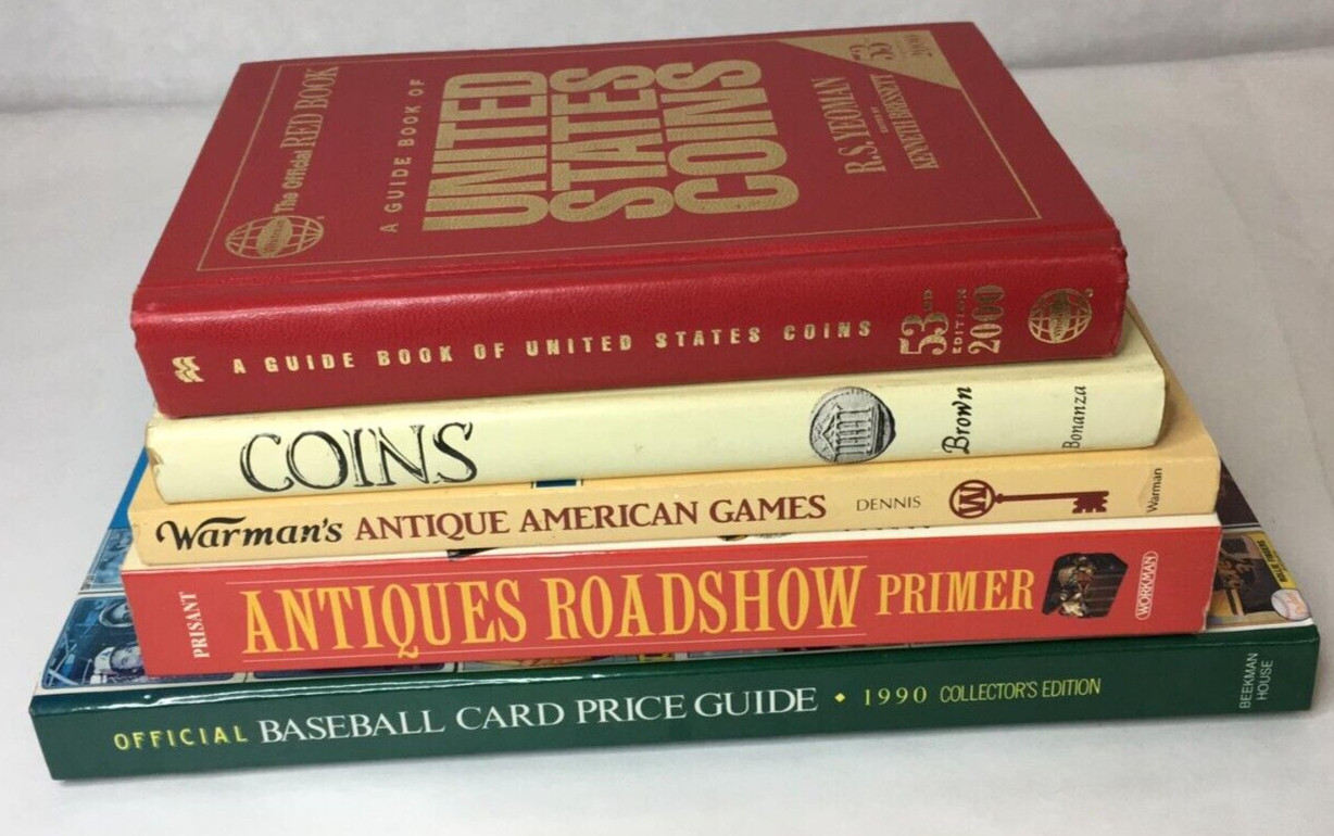 Lot of 5 Antiquing Books: Price Guide Coins Fames Roadshow Baseball Cards