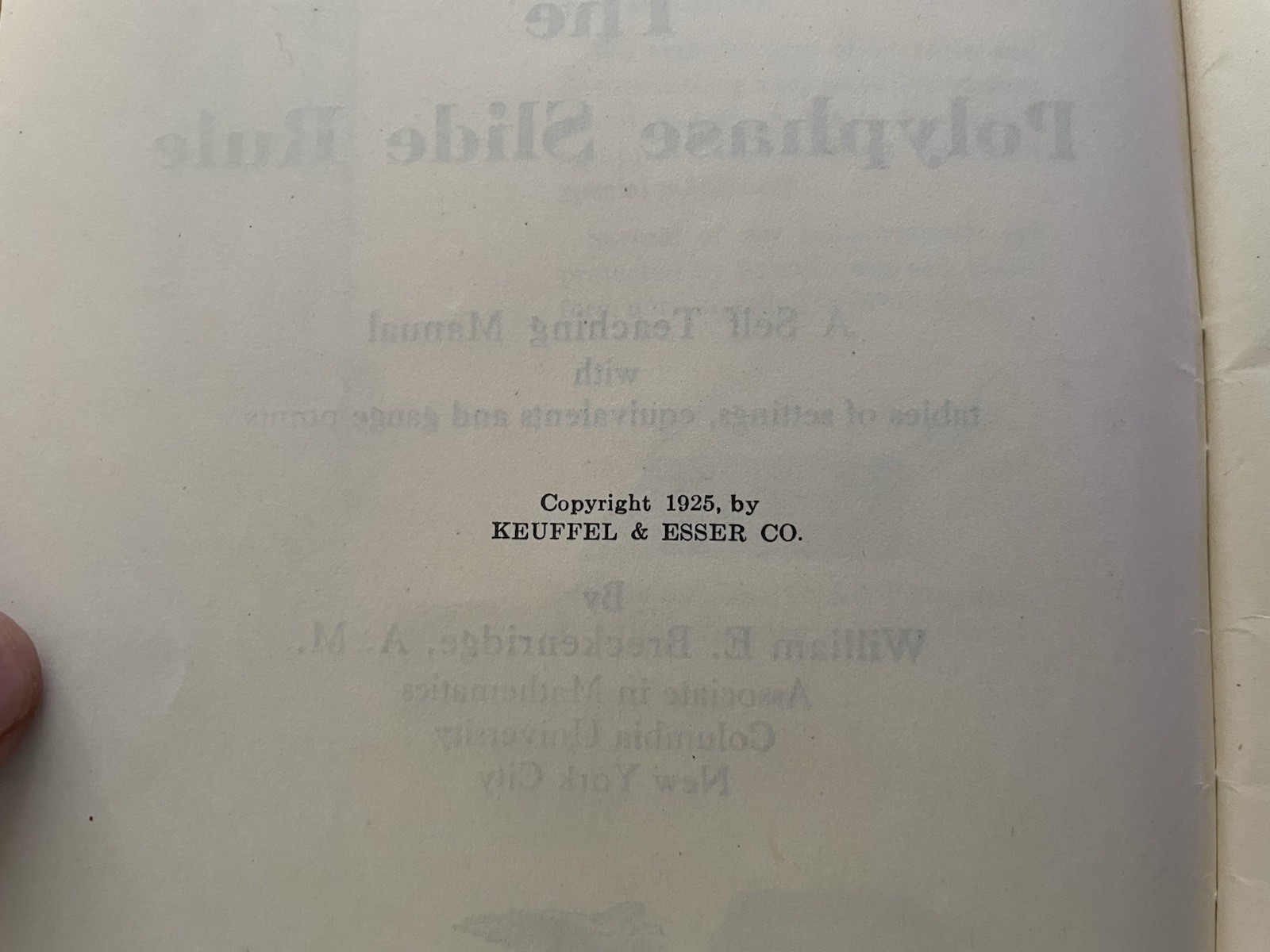 Vintage 1925 POLYPHASE Slide Rule Manual Keuffel & Esser Co #7