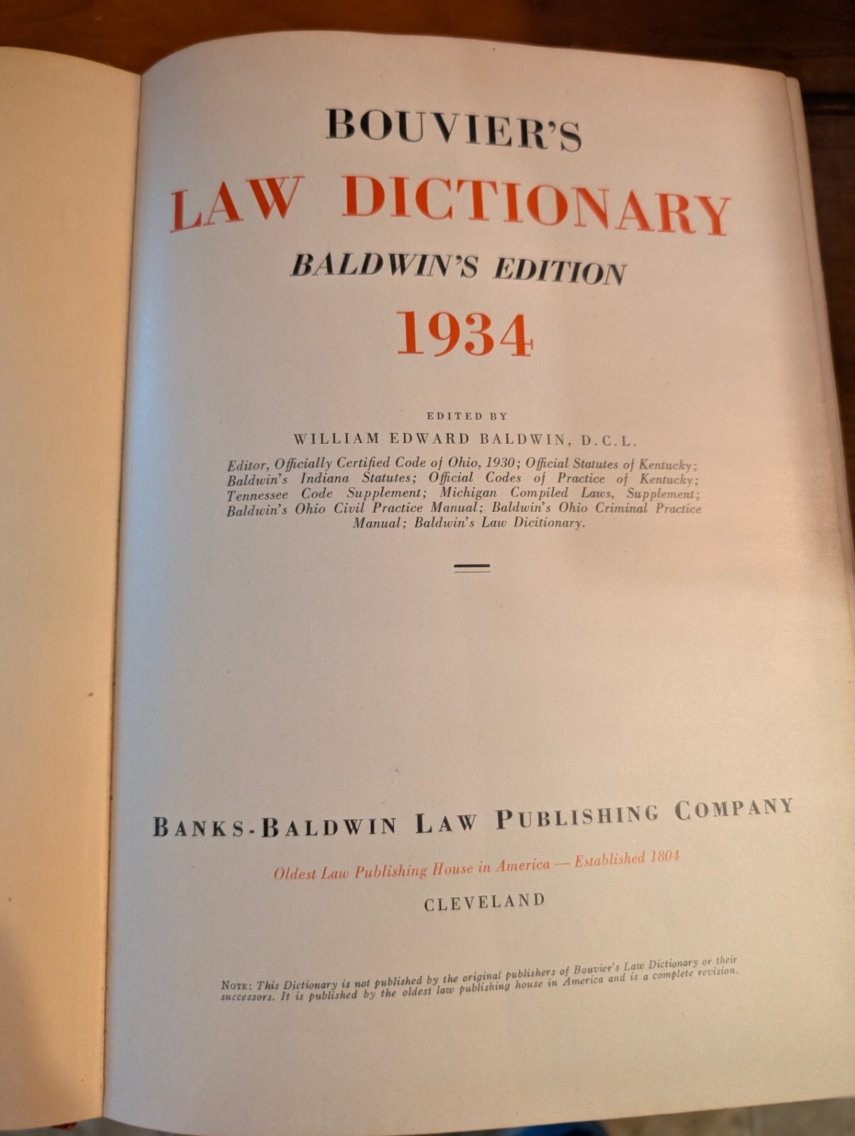 1934 Bouvier’s Law Dictionary William Baldwin Edition