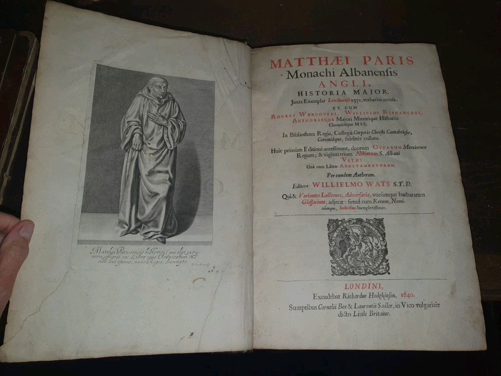 1640 HISTORY OF the ENGLISH by MATTHEW PARIS or the MONK of St ALBANS HISTORIA
