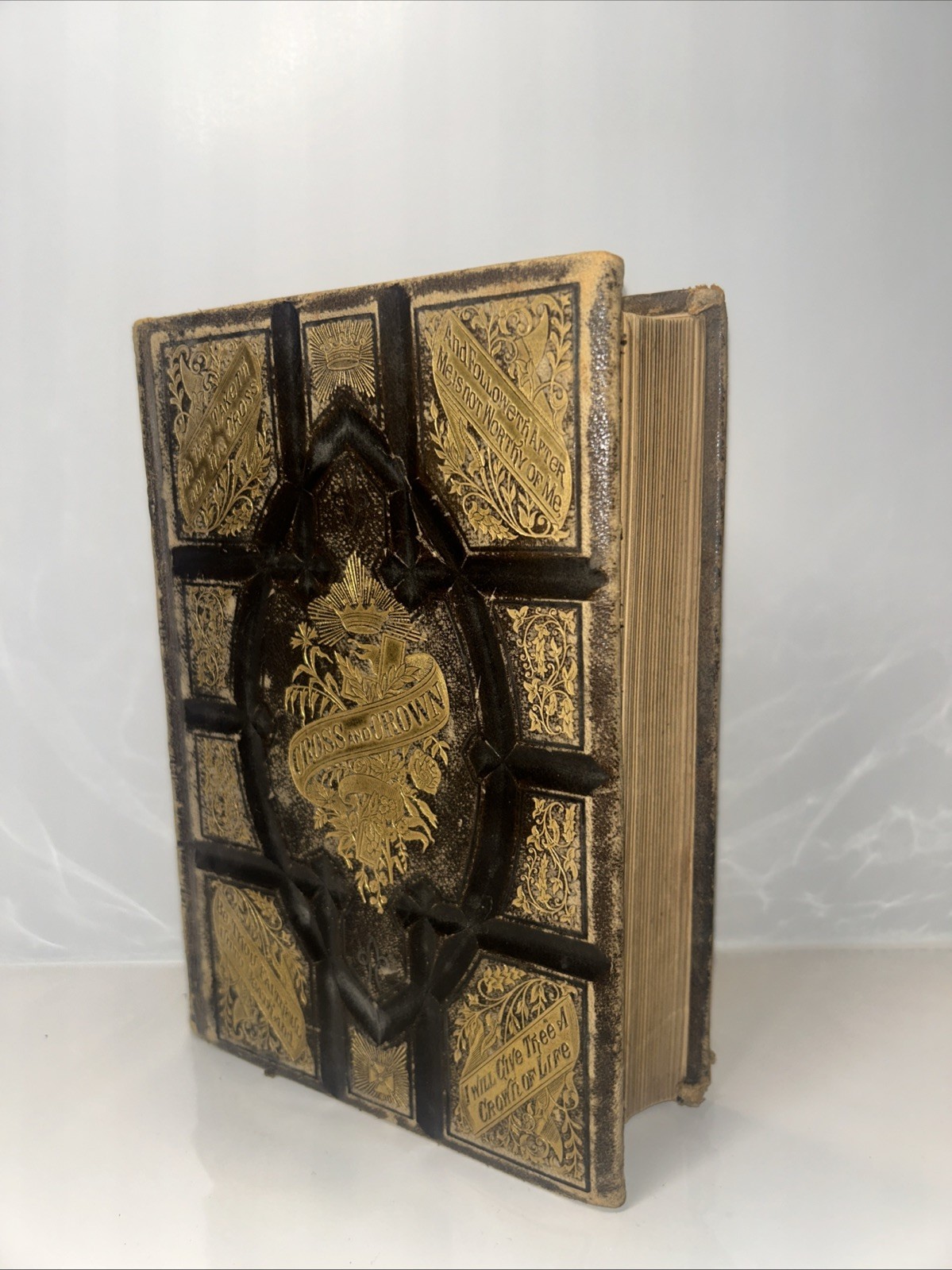 Antique Gold Gilded Cross and Crown Sufferings and Triumphs 1874
