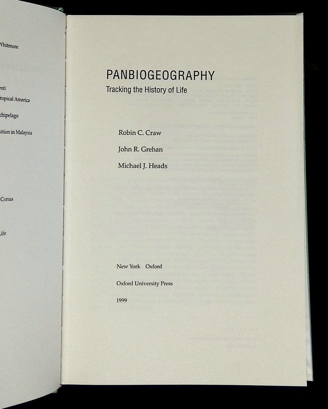 Robin C Craw / Panbiogeography Tracking the History of Life Inscribed Signed 1st