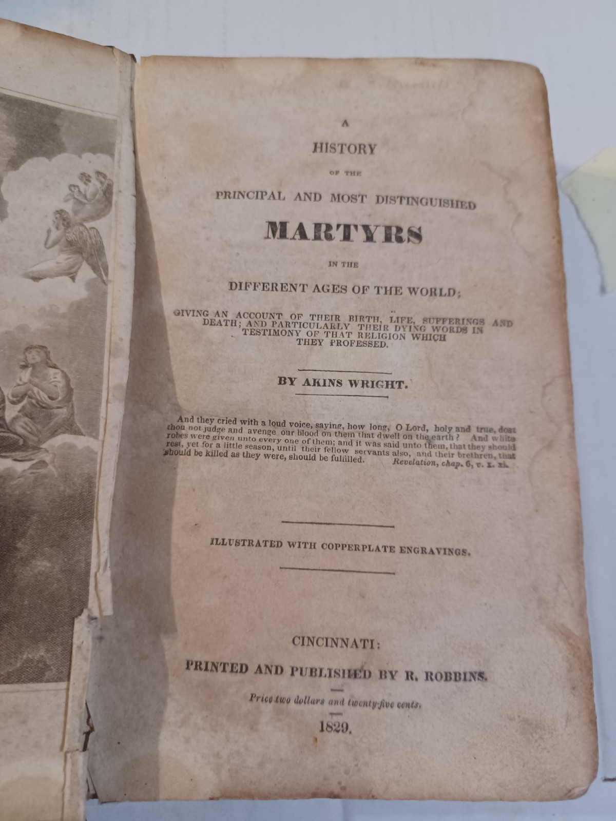 1829 History Of The Martyrs By Akins Wright, Cincinnati, Alabama owner