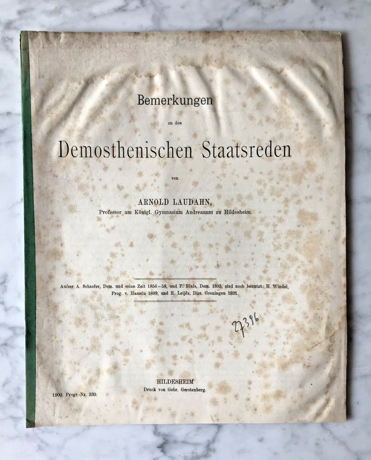 Arnold Laudahn: Remarks on the Demosthenian State Speeches, Hildesheim 1900