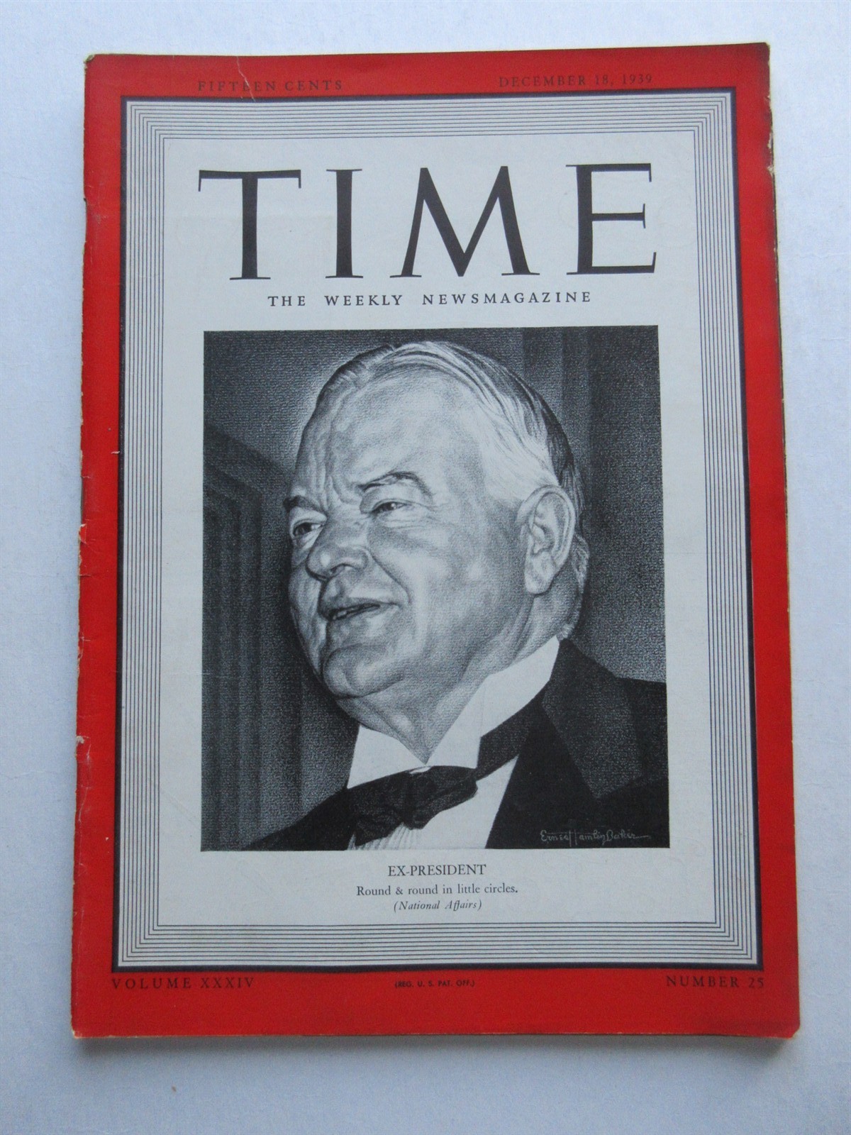Time Magazine December 18, 1939 Ex-President Herbert Hoover -NO LABEL