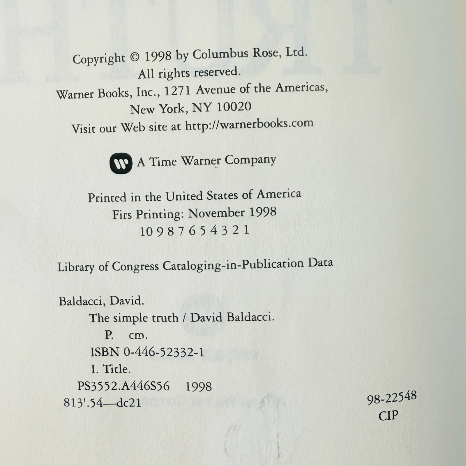 ? THE SIMPLE TRUTH – David Baldacci (1998) Signed 1st HC DJ