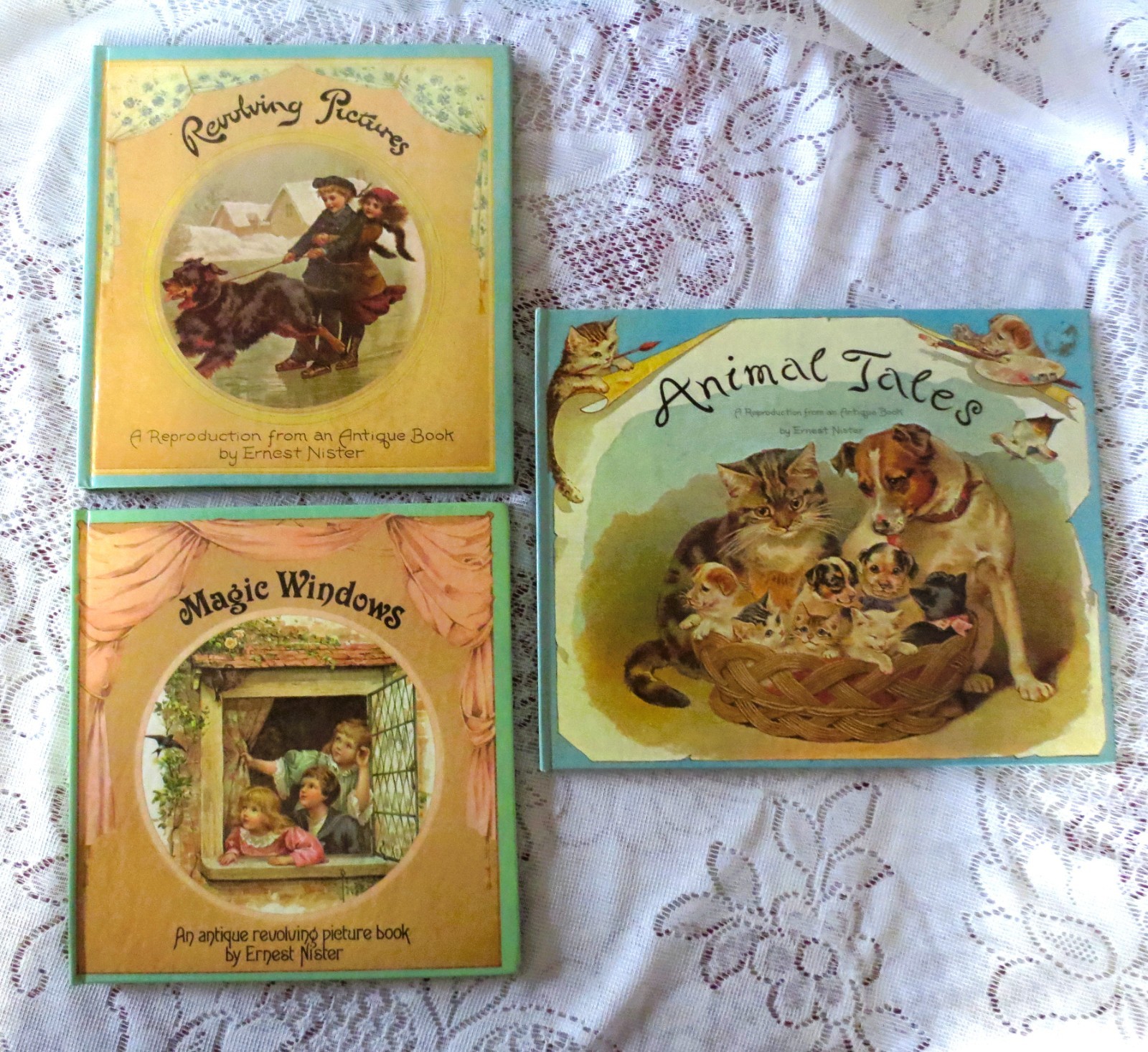 3 Lot ANTIQUE BOOKS Reproduction of ERNEST NISTER 1800s Revolving Magic Picture