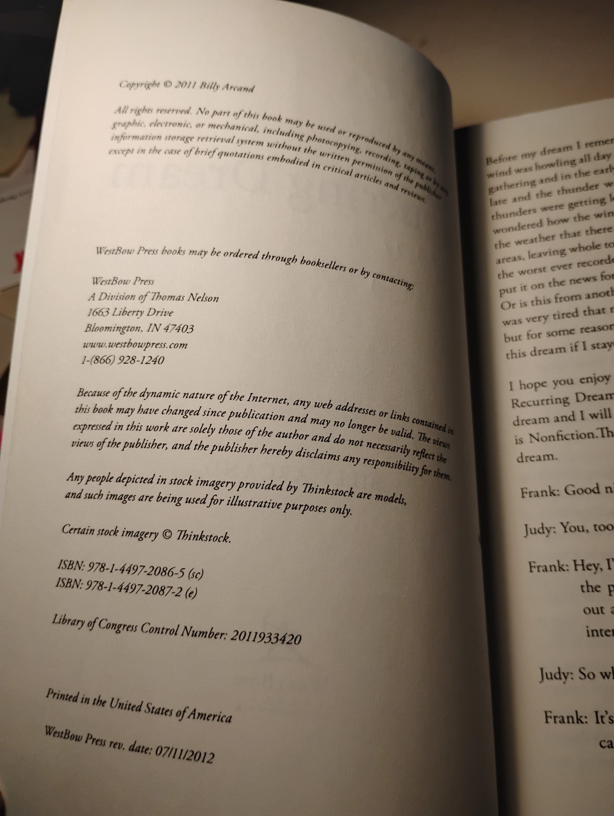 SIGNED BY AUTHOR The Recurring Dream / Billy Arcand / Christian Inspirational