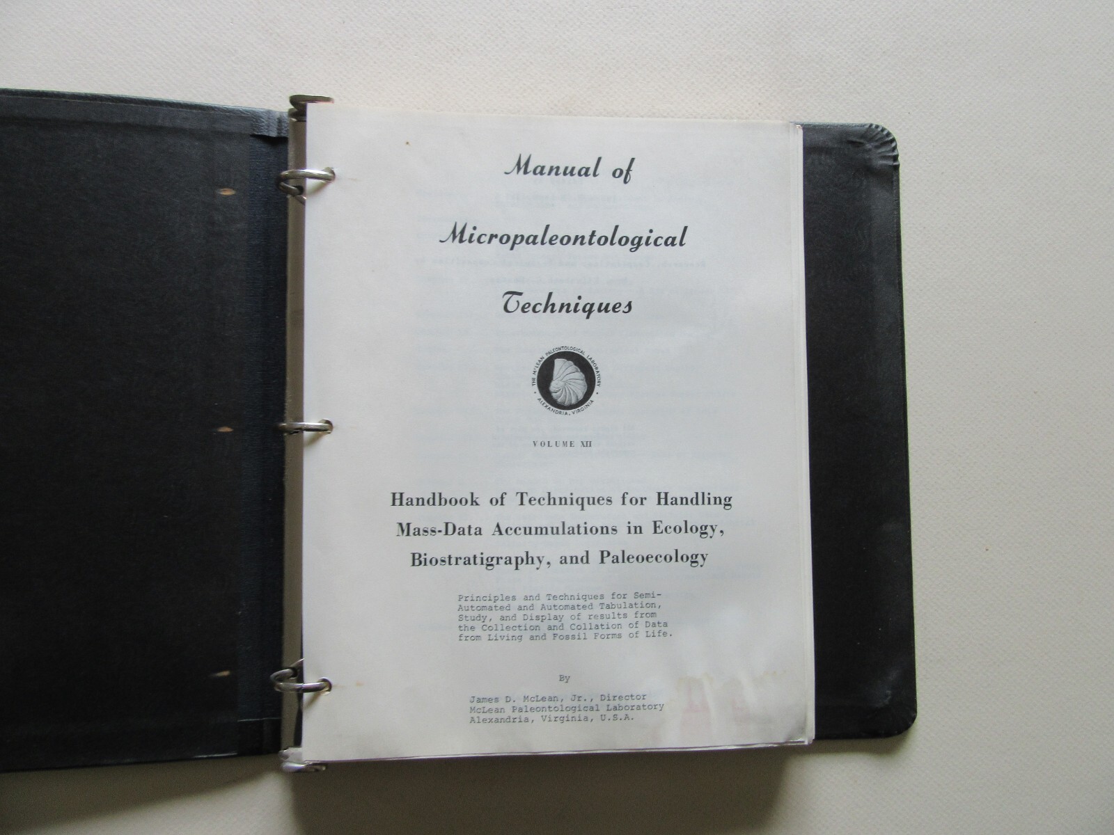 Manual of Micropaleontological Techniques by James McLean, Alexandria, VA 1972