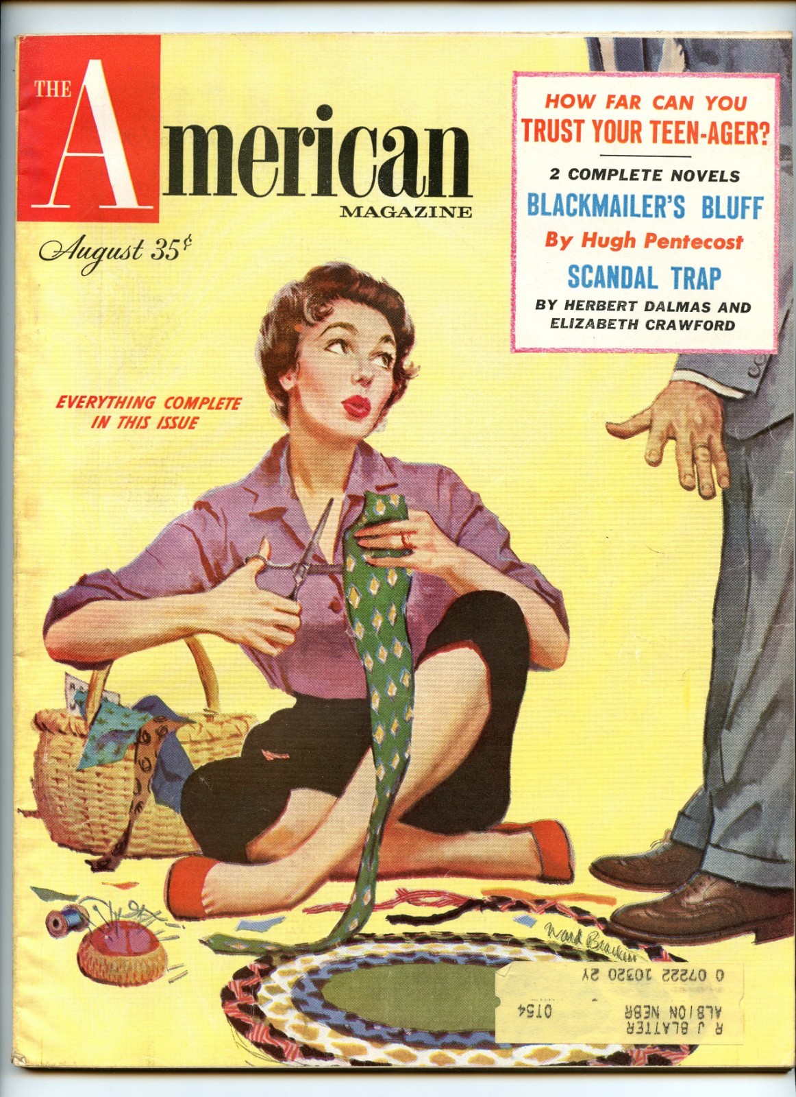 The American Magazine ~ August 1954 ~ Ward Brackett Art Cover ~ VG
