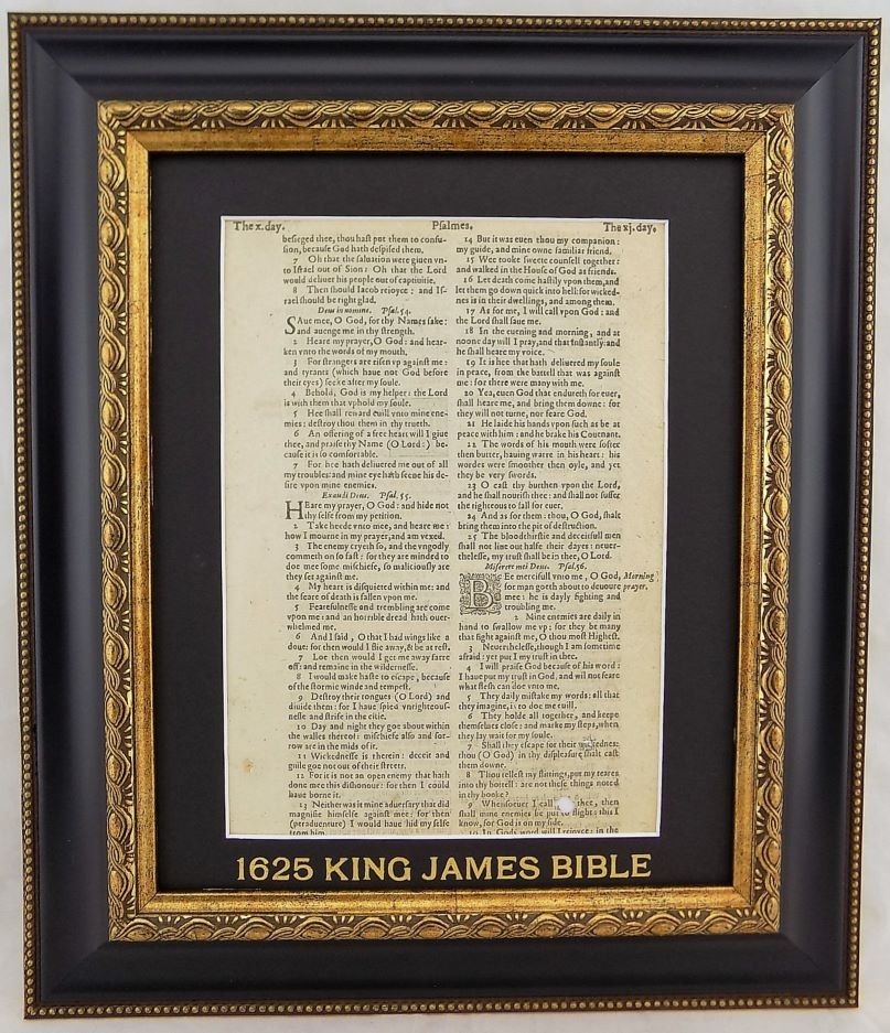 CAST BURDEN UPON LORD PSALM 55 , 1625 KING JAMES BIBLE PAGE, PSALTER GREAT BIBLE