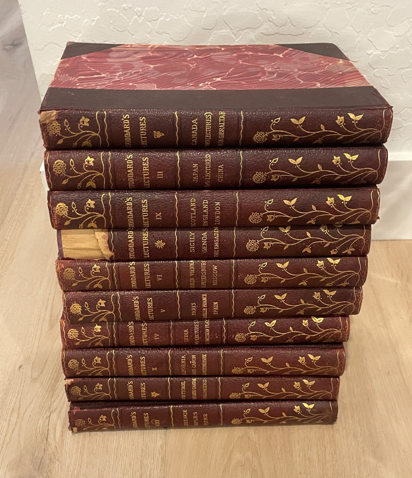 John L. Stoddard’s Lectures 10 Vol Antique Book Set – Half Leather Illustrated