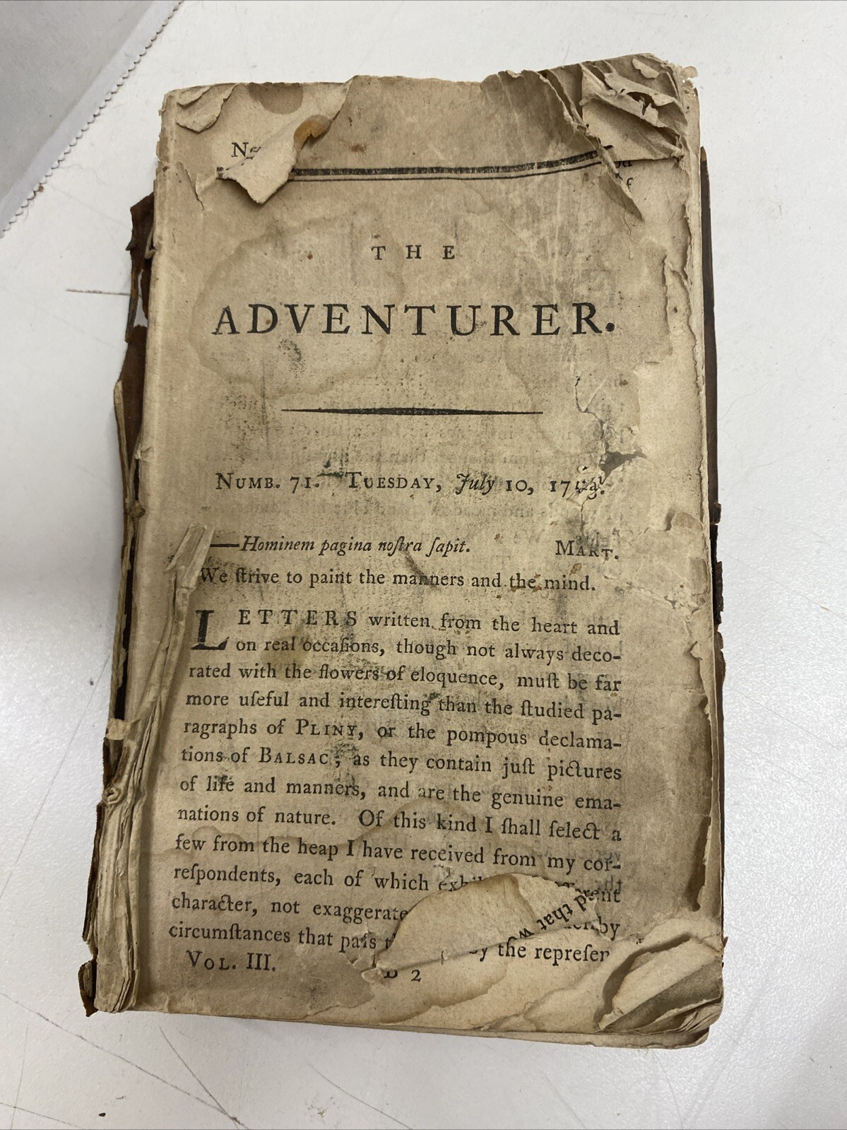 ?Old vintage antique book? The Adventurer?1700’s Leather Cover Missing