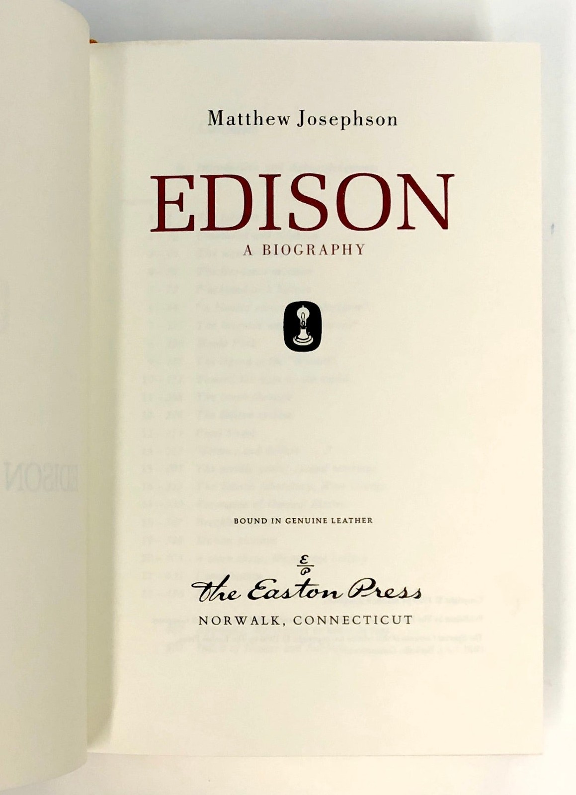 Matthew Josephson / Edison A Biography Easton Press full leather gilt 1986