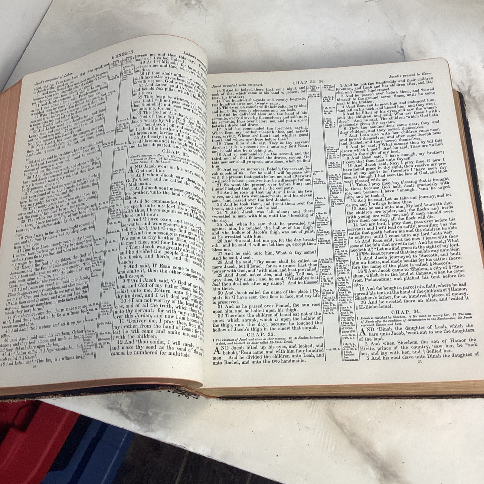 1936 The John A. Hertel Co. Leather Indexed Illustrated Red Letter Bible Chicago