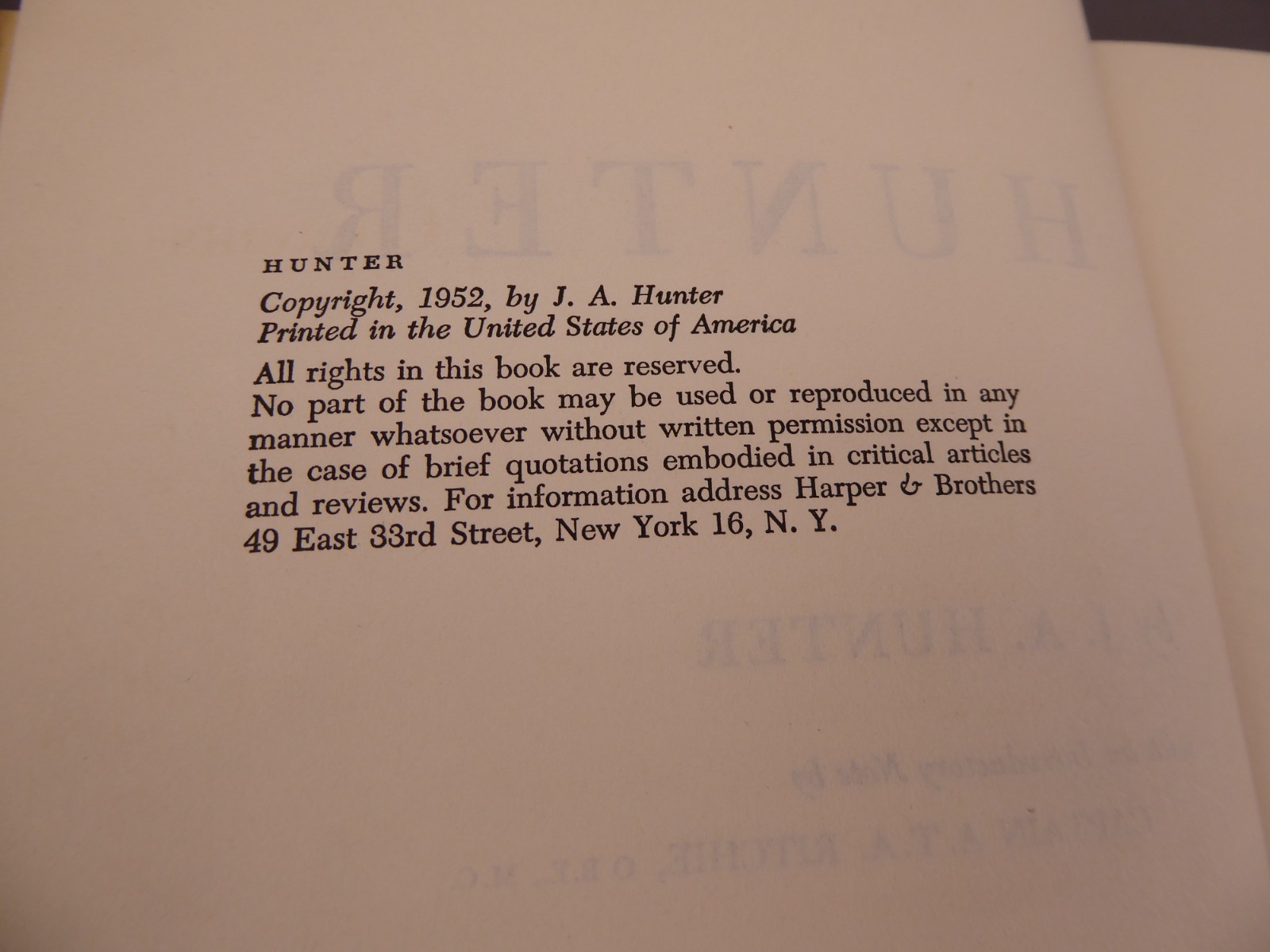 Hunter by J.A. Hunter 1952 Hardcover / 1st Edition
