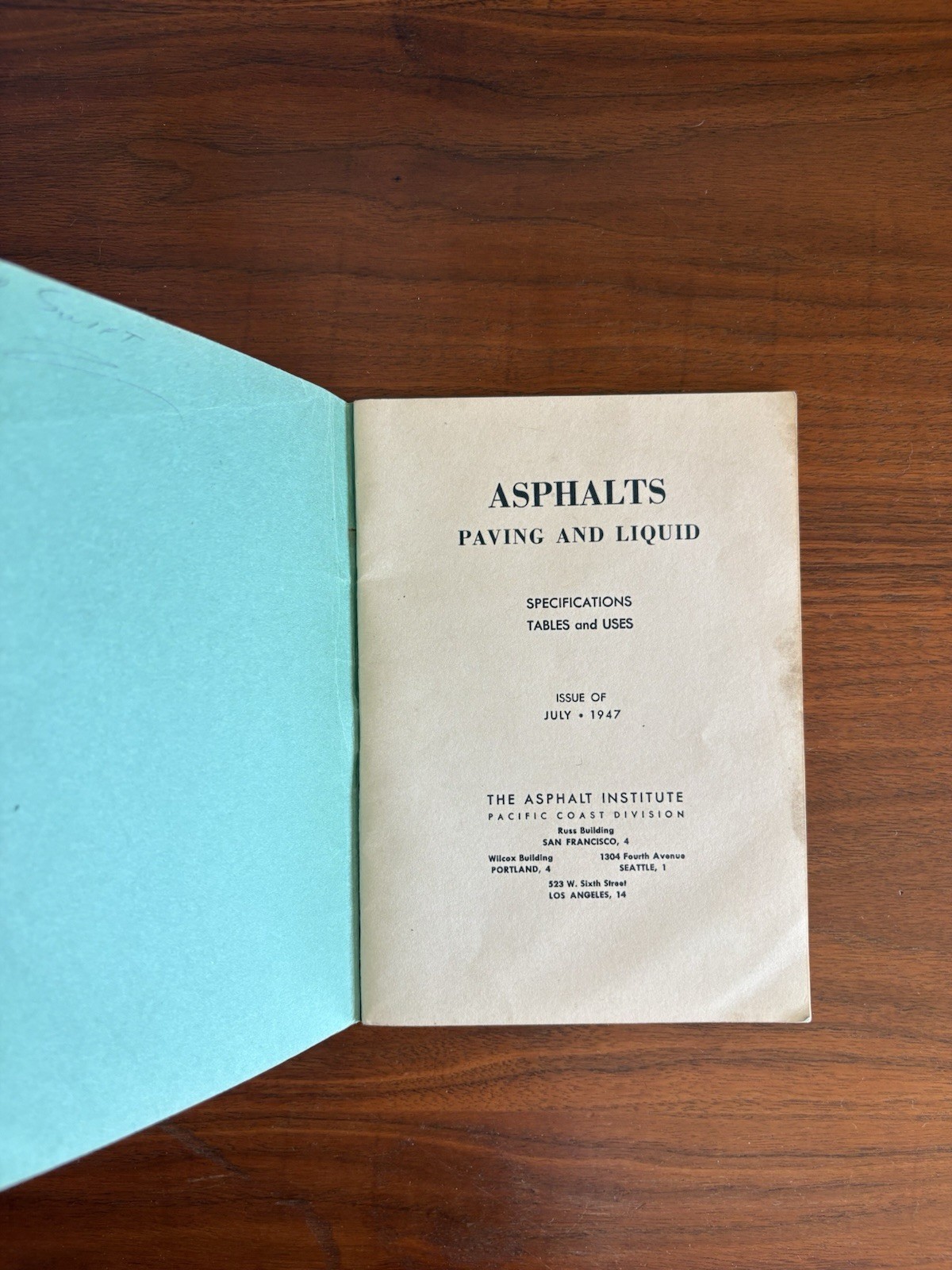 1947 Asphalts Paving & Liquid The Asphalt Institute Specs & Tables Vintage Book