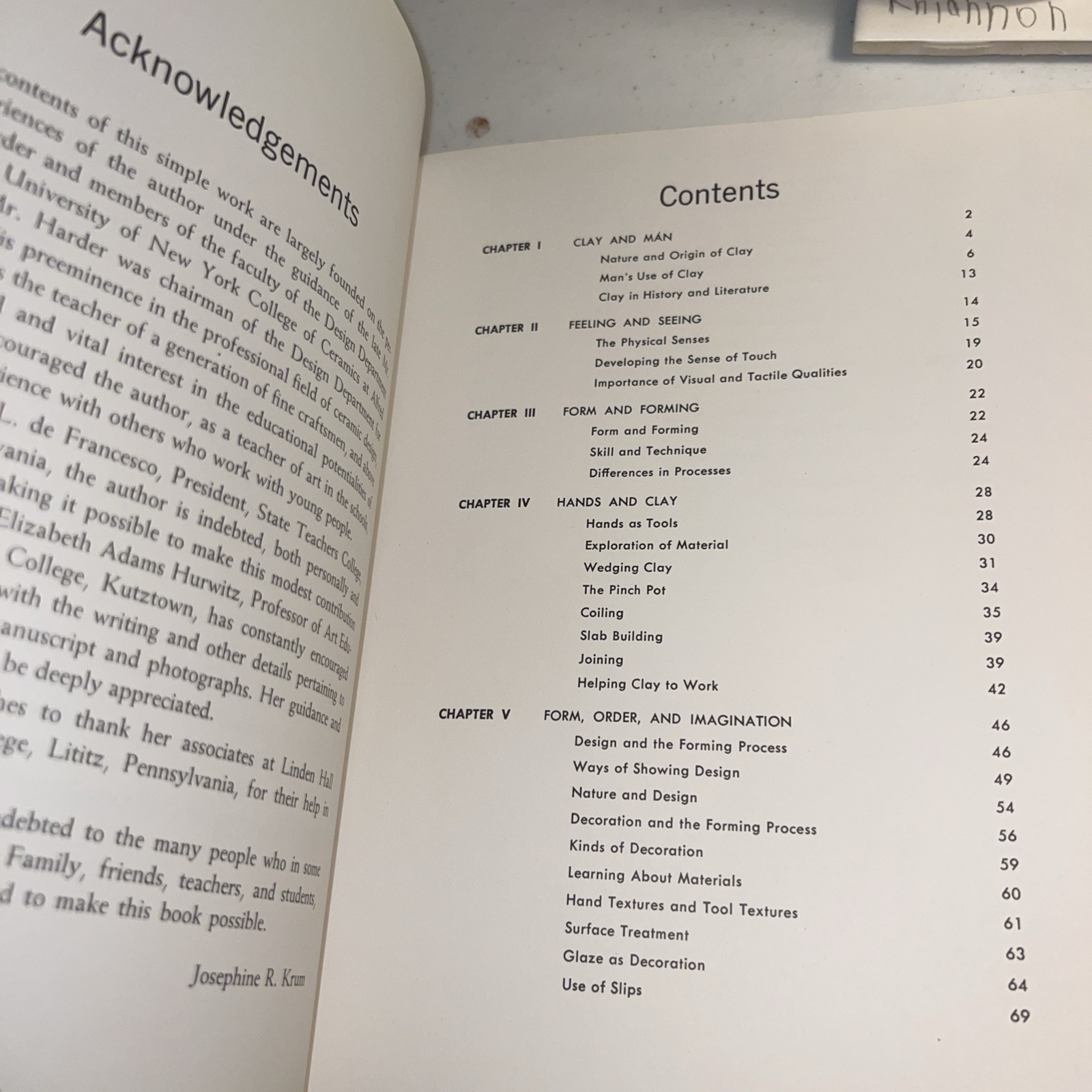 Hand-built Pottery by Josephine R Krum 1960 ex School library
