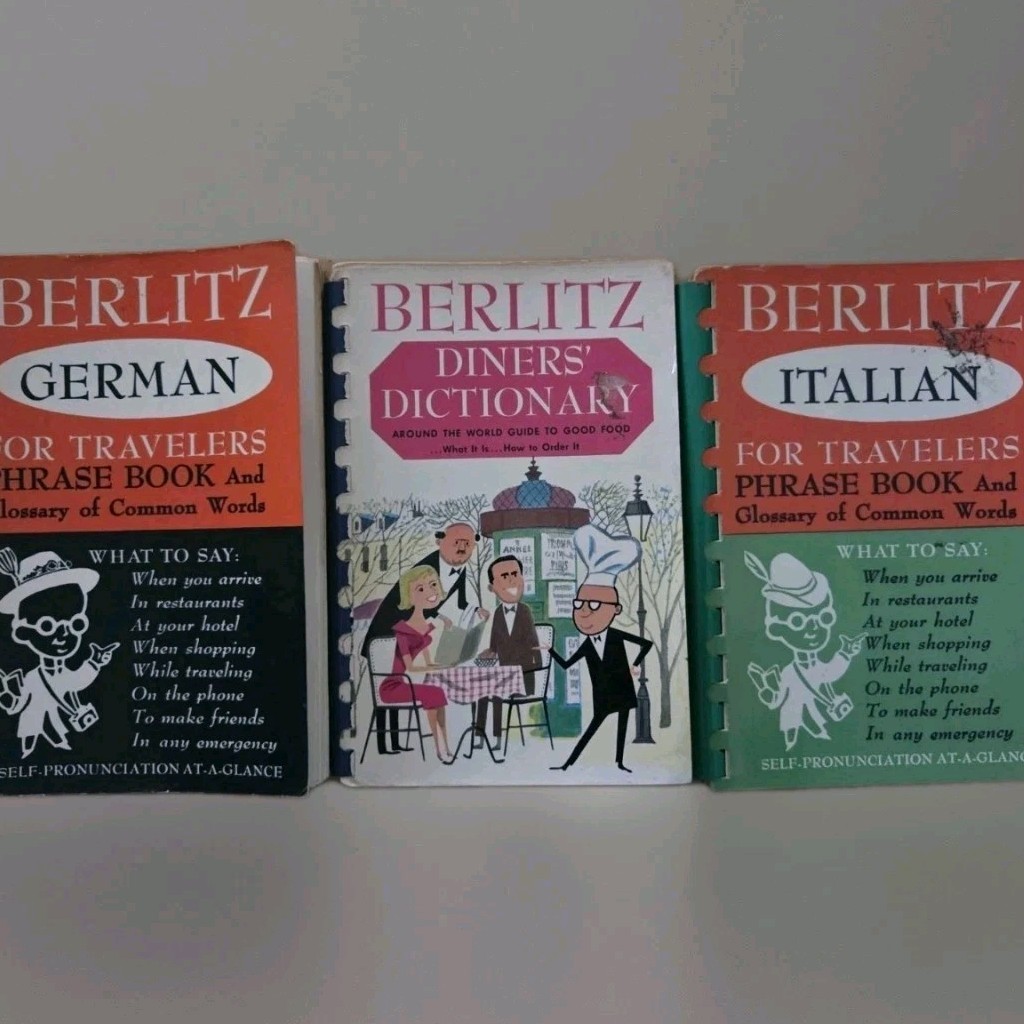 Lot Of 3 Berlitz Language Travel Pocket Size Books 1954 1961 Vtg Italian German