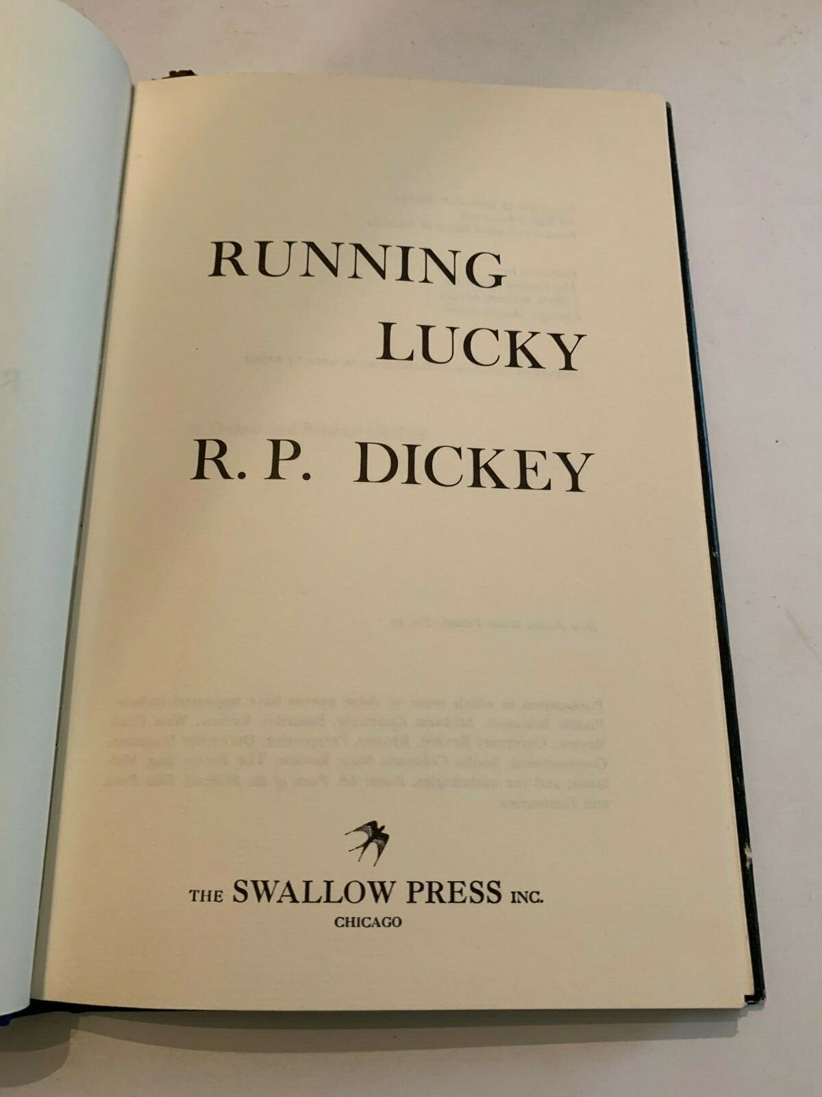 1969 Running Lucky by RP Dickey Swallow Press Hardcover With Dust Jacket