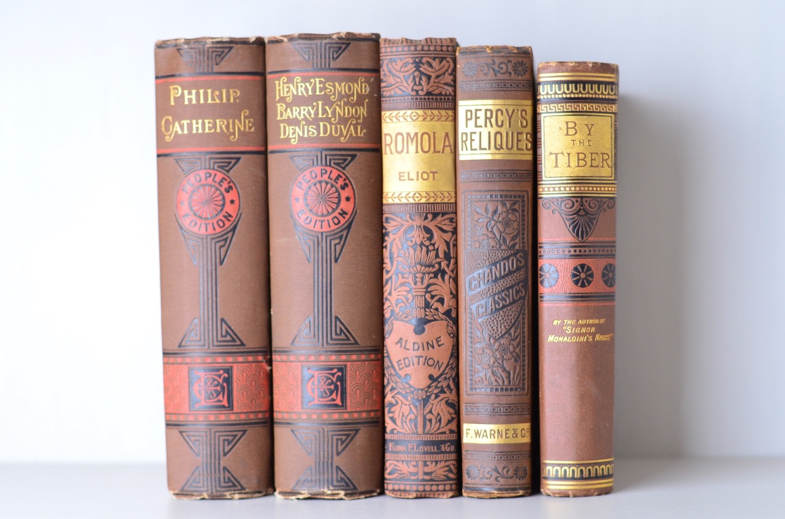Antique Victorian Binding Book Decor – 5 Books, George Eliot, William Thackeray