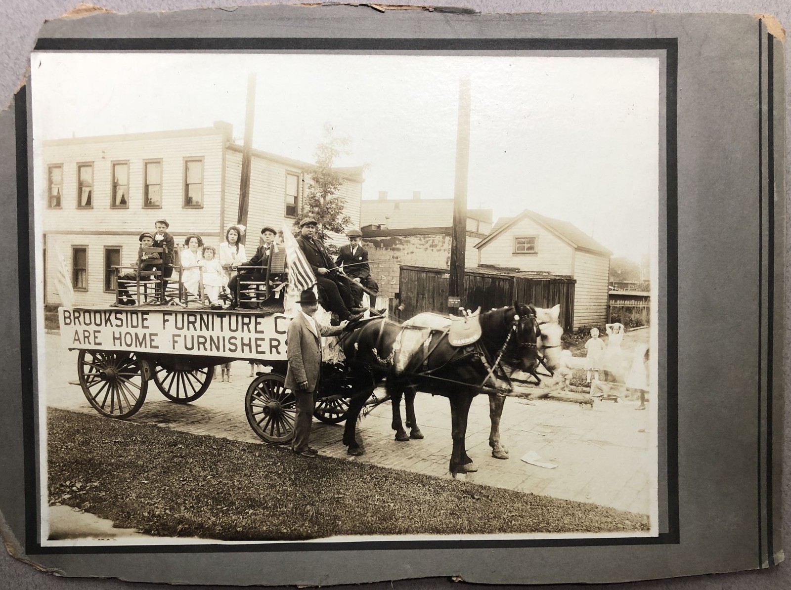 8.5 x 6.5 ca 1900s photo of Brookside Furniture Co horsedrawn moving wagon —