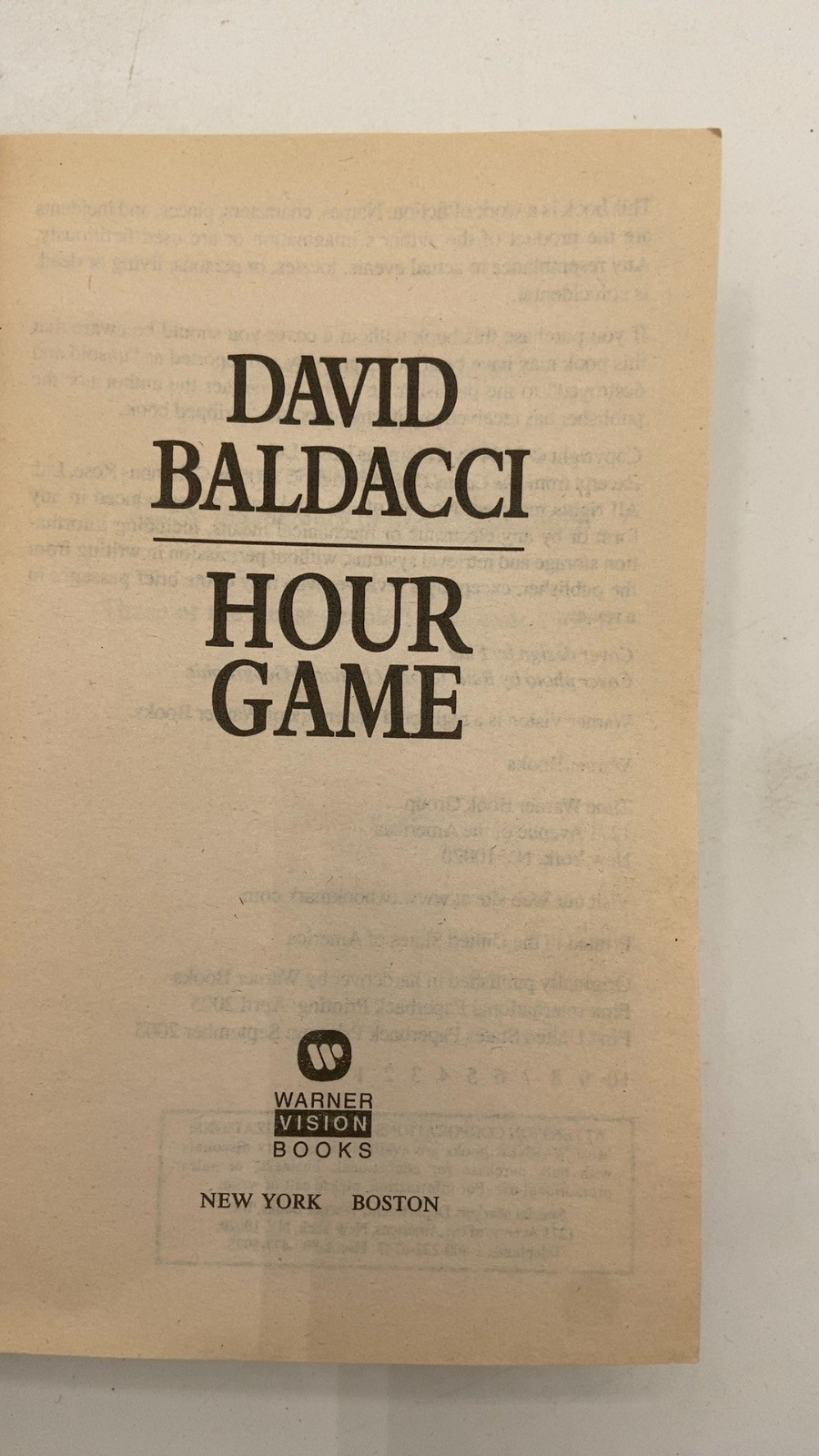 Hour Game David Baldacci Paperback First United States Paperback Printing 2005