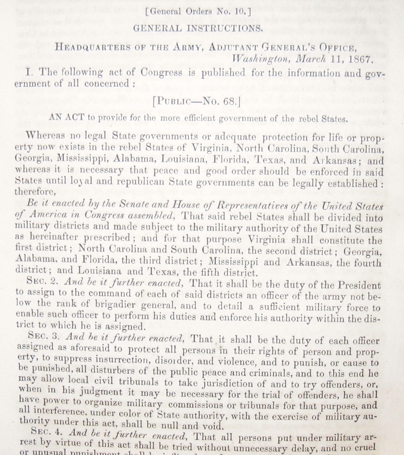 1867 MESSAGE PRESIDENT RECONSTRUCTION CIVIL WAR JEFFERSON DAVIS ULYSSES S. GRANT
