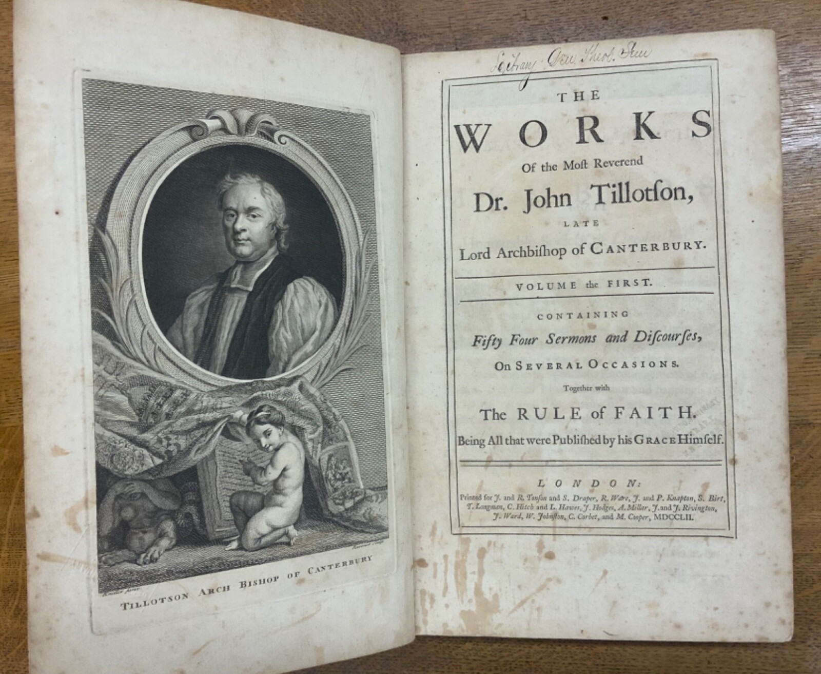 1752 Works of the Most Reverend Dr. John Tillotson – Fifty-Four Sermons, Vol. I