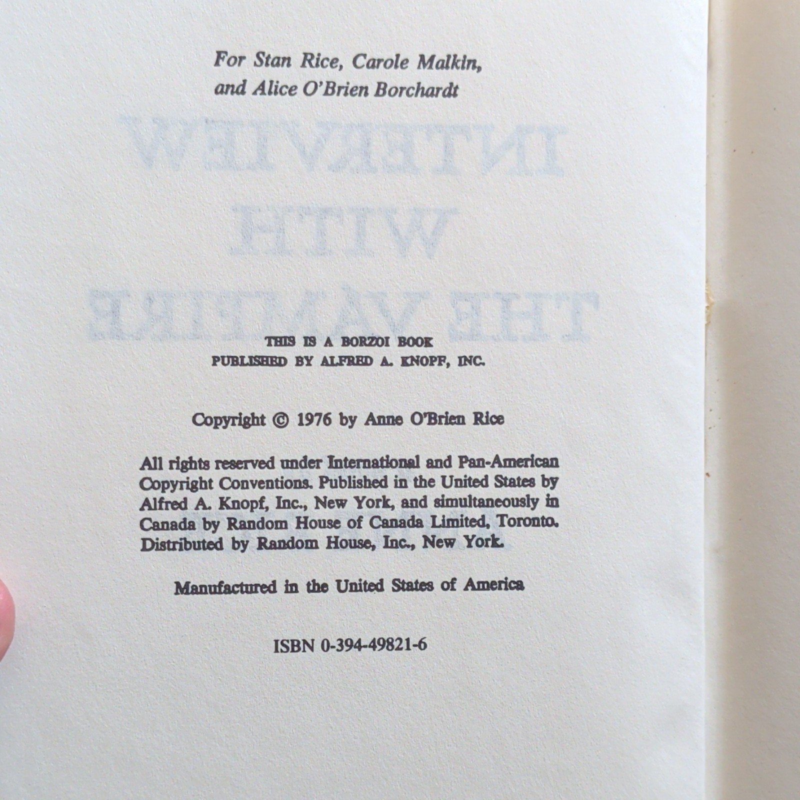 Anne Rice Interview With The Vampire Hardcover 1976.