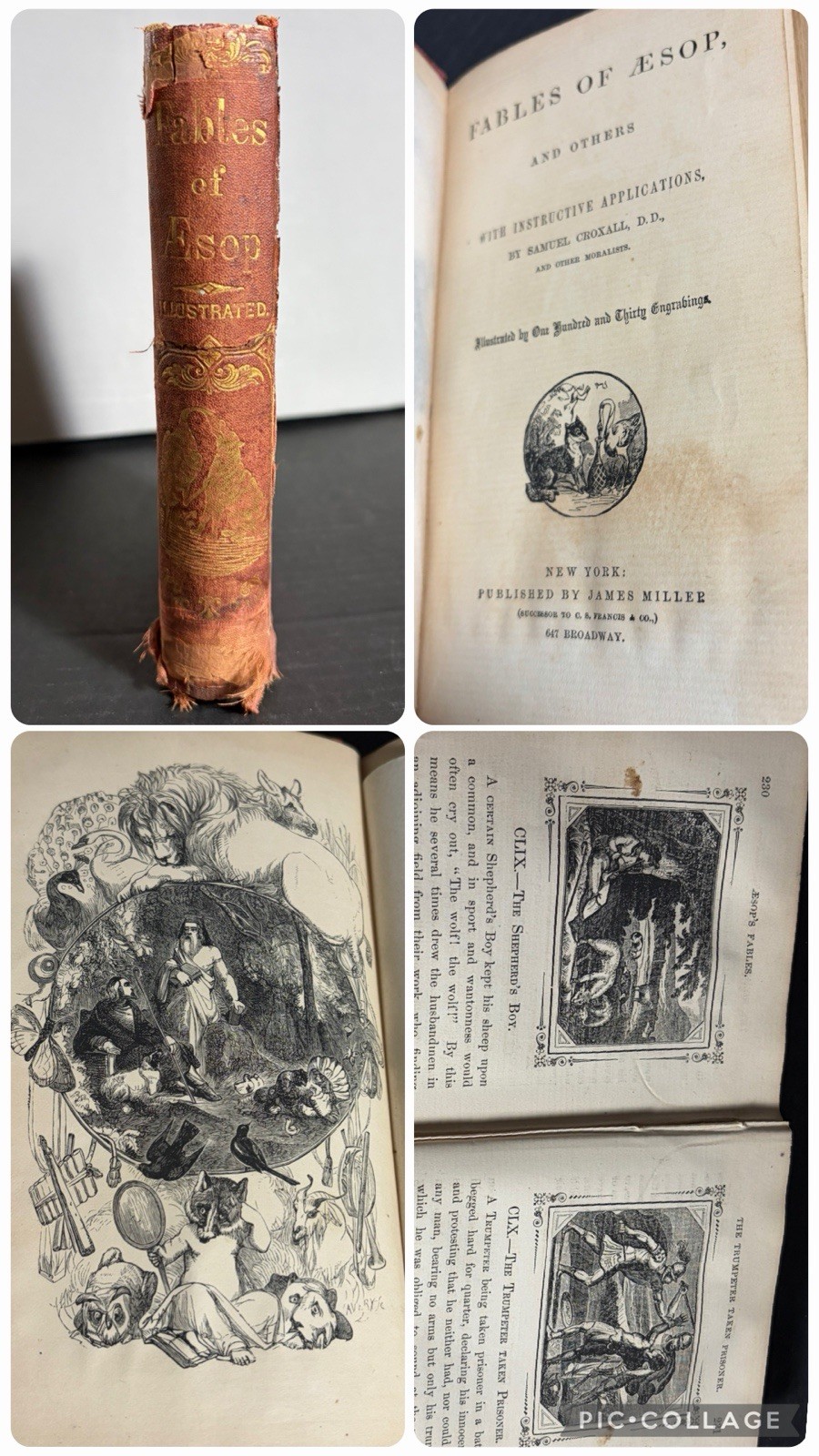 Aesop’s Fables Illustrated 130 Engravings James Miller c1854 HC Samuel Croxall