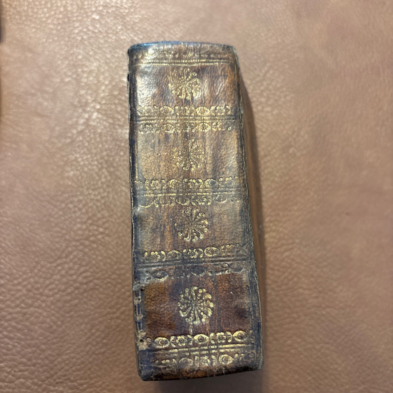 Miniature Leather Bound Book Of Common Prayer. 4”x2.5”x2”. ?