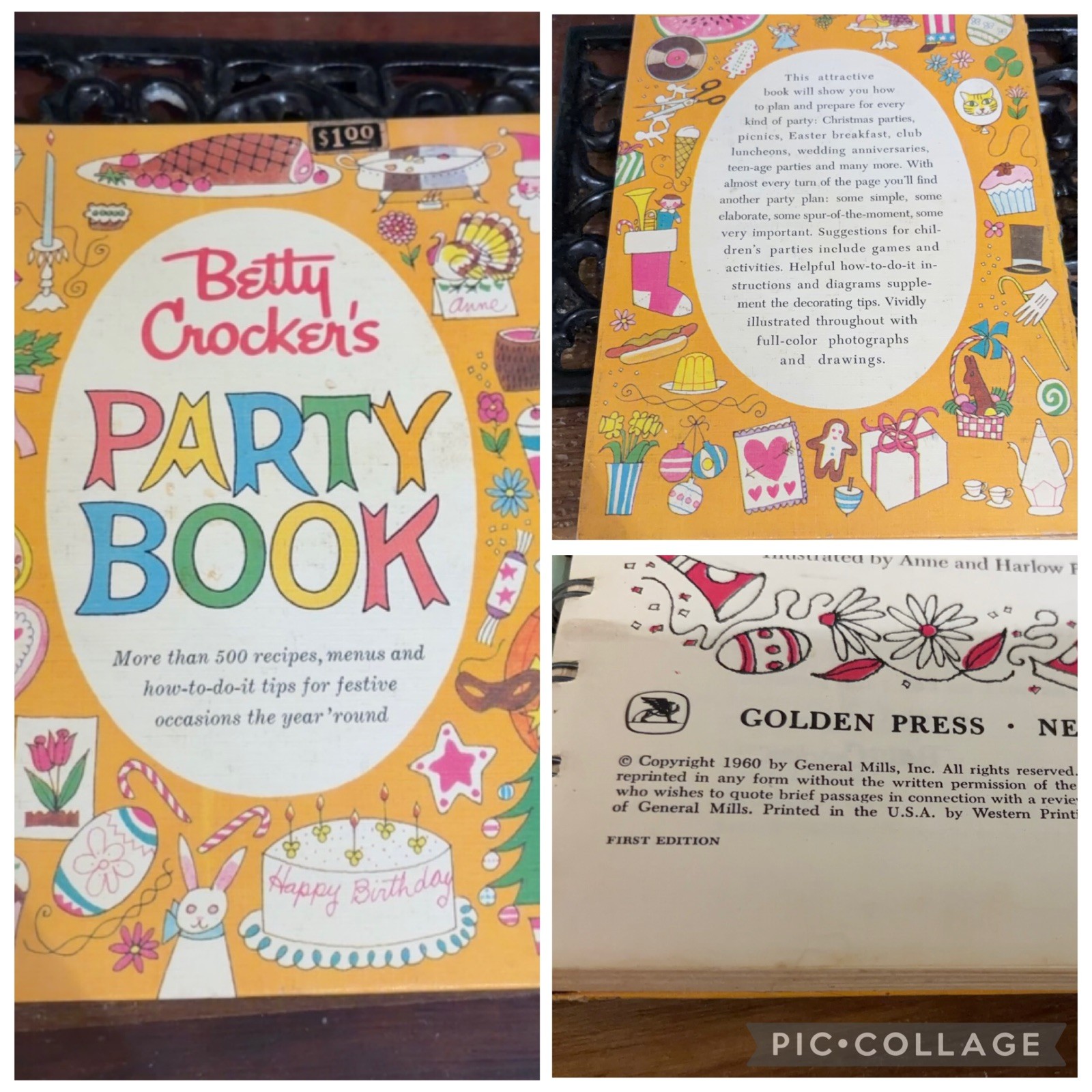 Betty Crocker Party Book 1960 cookbook first edition spiral hardback vintage