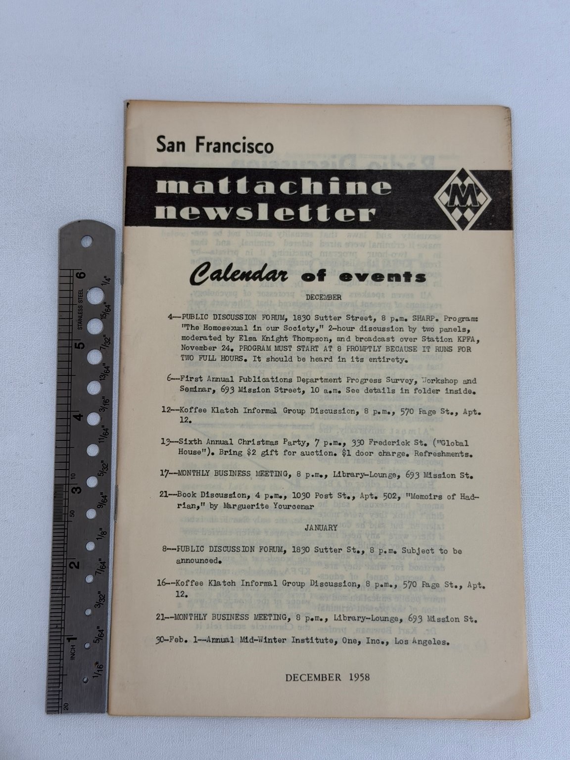 San Francisco Mattachine Newsletter Mattachine Society 1958 LGBTQ Gay Rights