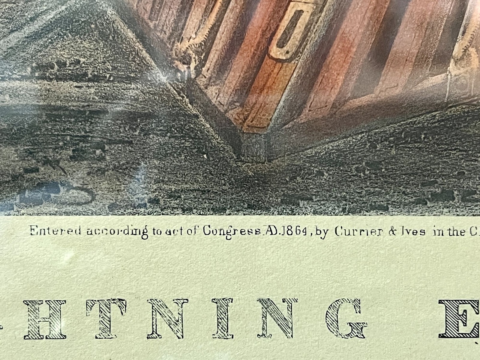 Nathaniel . Ives Currier / ‚LIGHTNING EXPRESS‘ TRAINS Leaving the Junction 1864