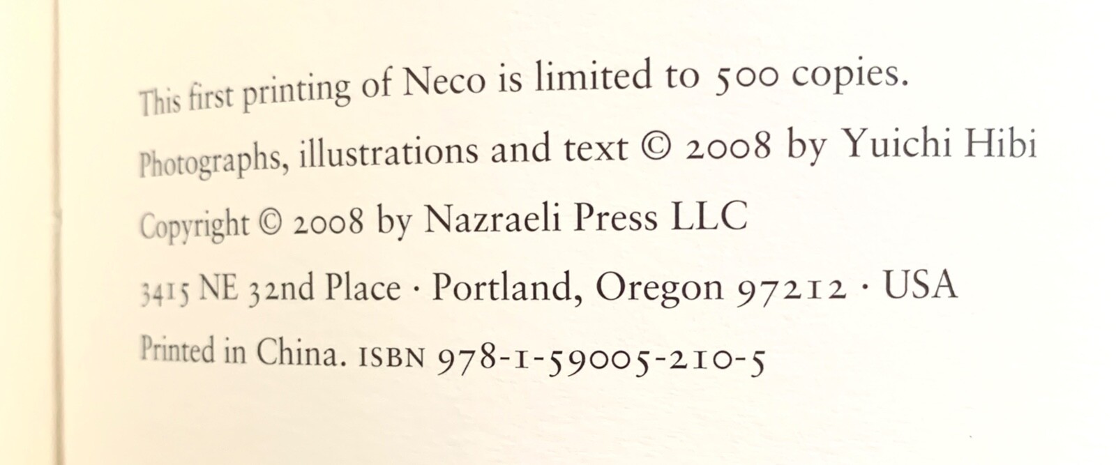 CATS / NECO – YUICHI HIBI – 1ST ED. – SIGNED – #230/500 – 2008 – NAZRAELI PRESS.