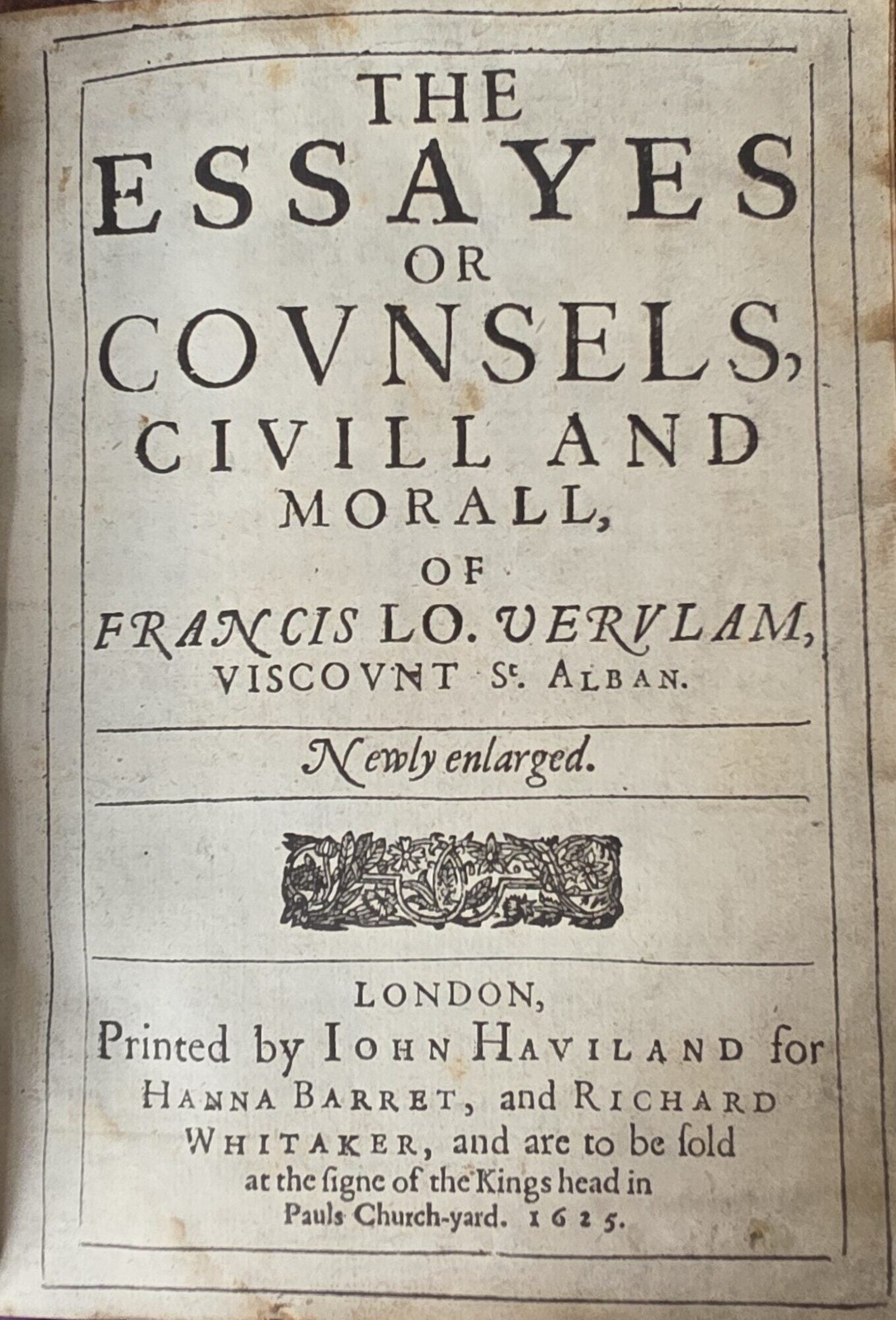 1625 FRANCIS BACON Essays Civil and Moral First Complete Edition